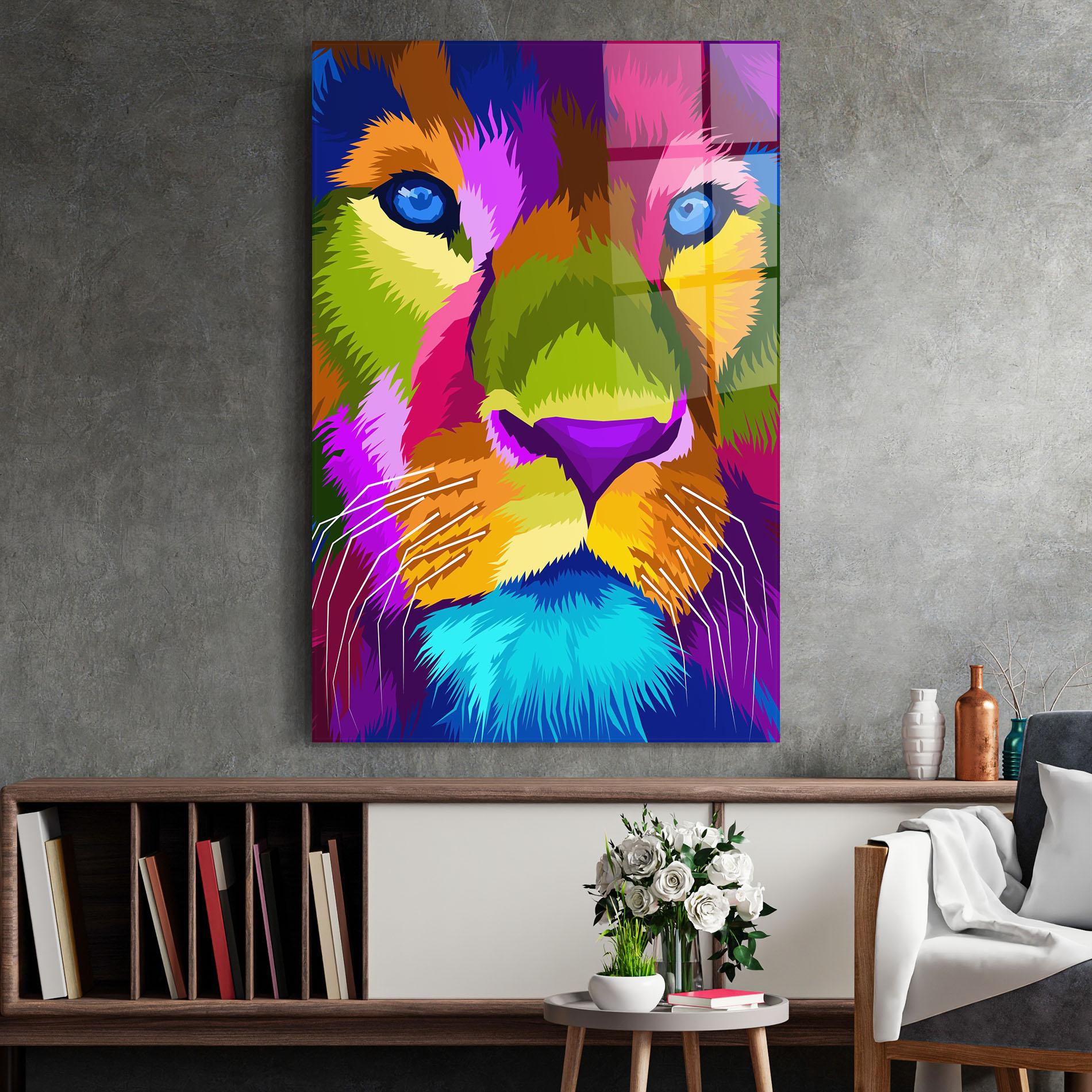 Glasbild Color Lion Close Up mockup 2