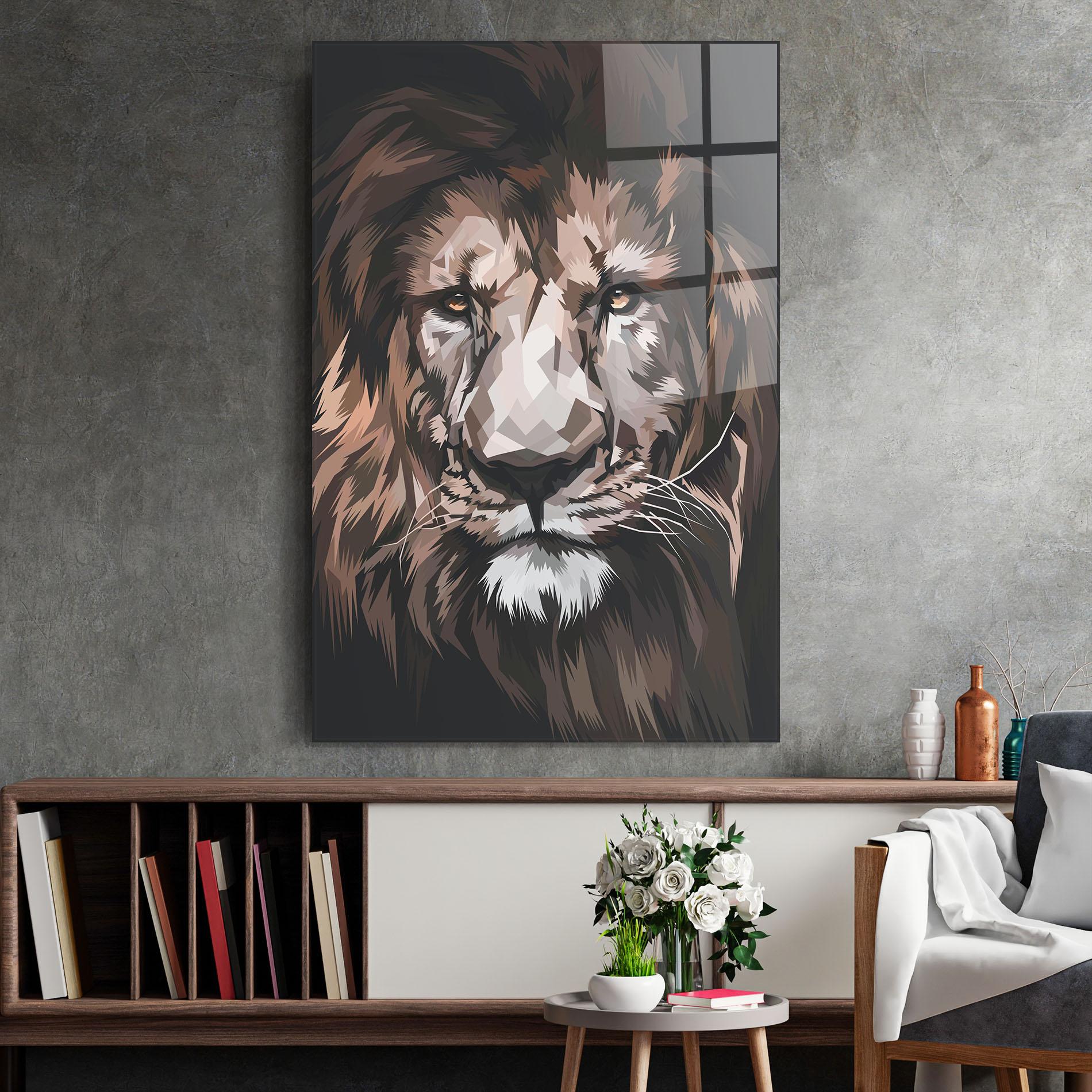Glasbild Lion Art Close Up mockup 2