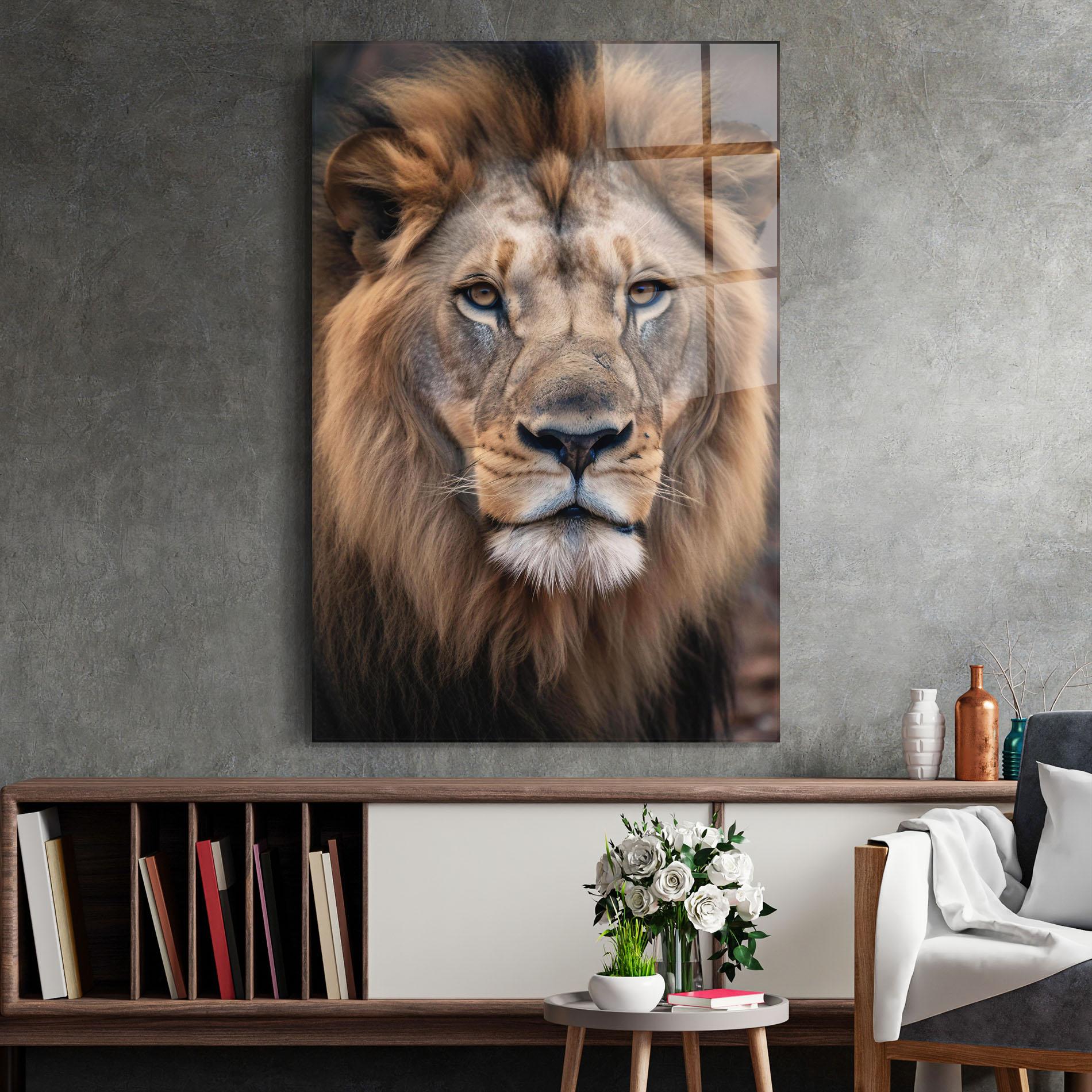 Glasbild Wild Lion View mockup 2