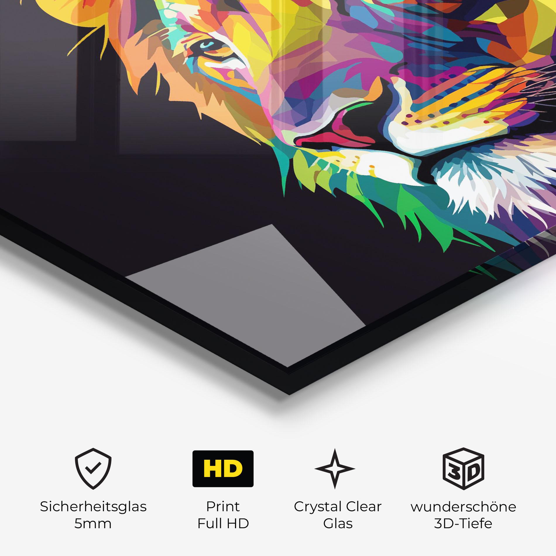 Glasbild Colorful Lion mockup 3