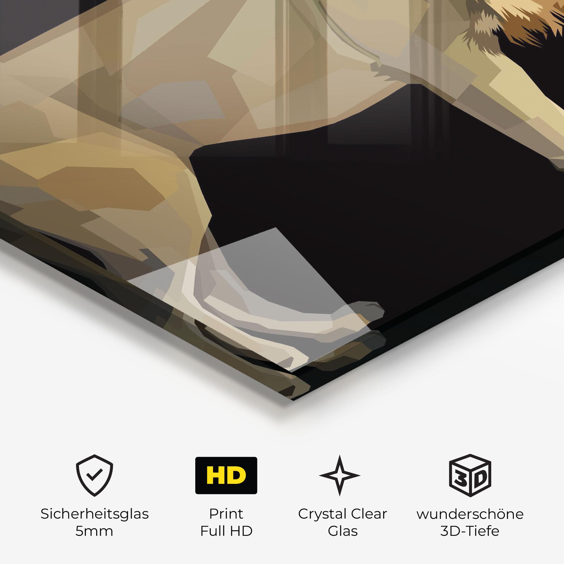 Glasbild Lion Art On Black mockup 3