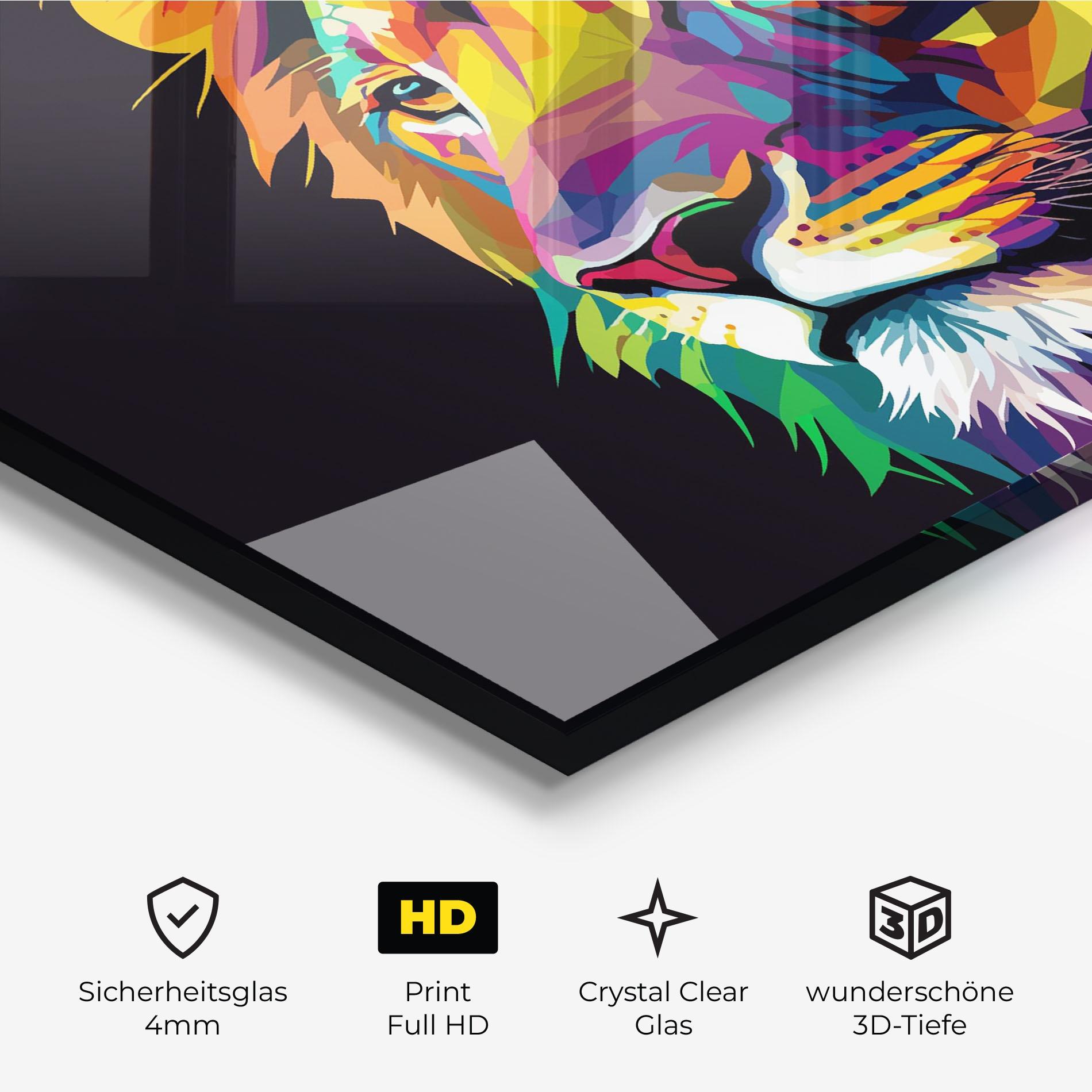 Glasbild Colorful Lion mockup 3