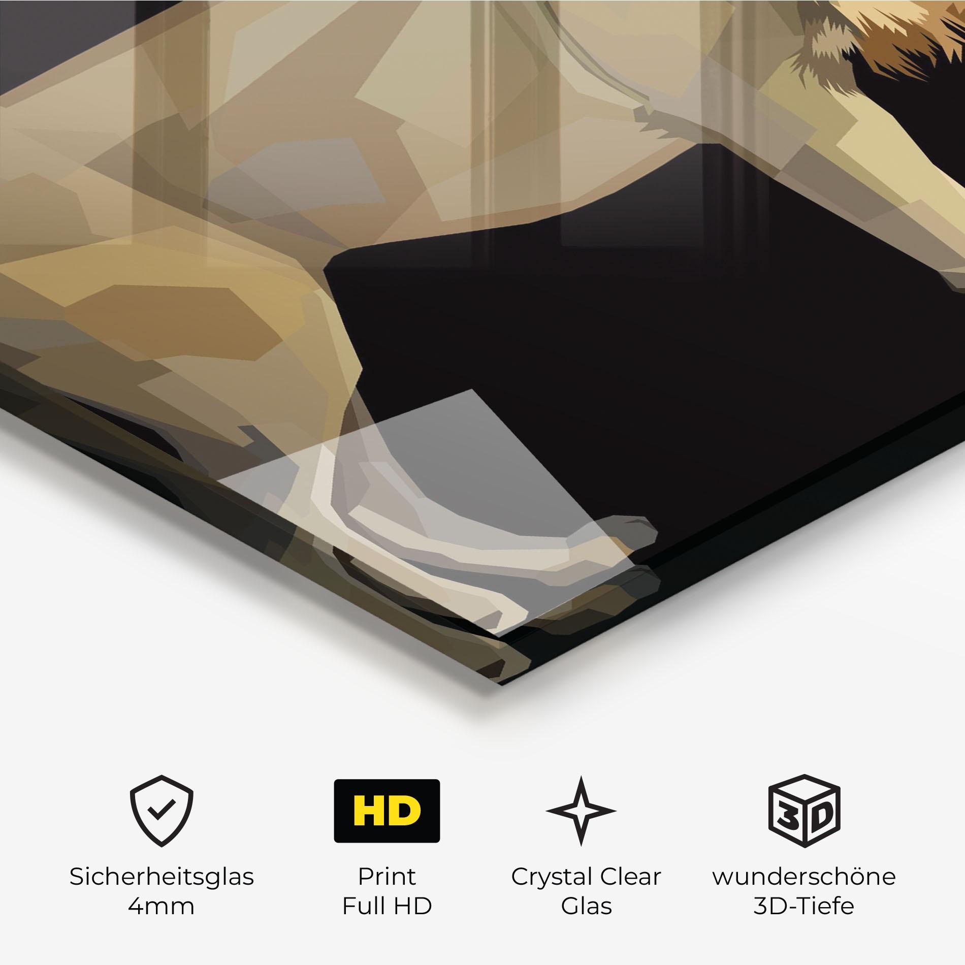 Glasbild Lion Art On Black mockup 3