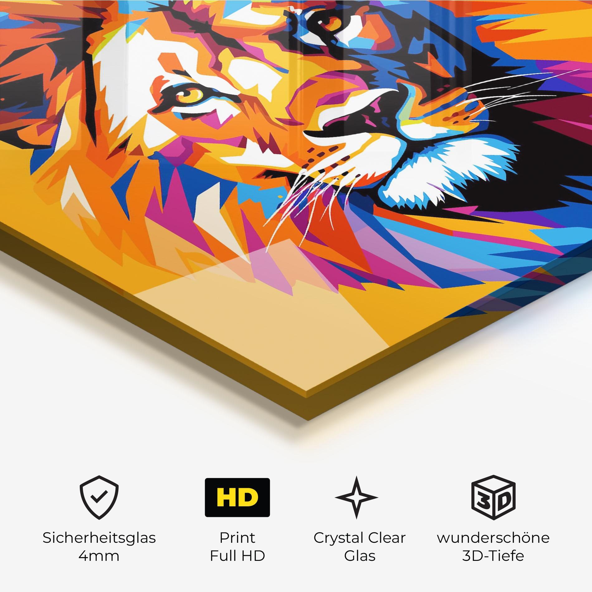 Glasbild Yellow Black Lion mockup 3