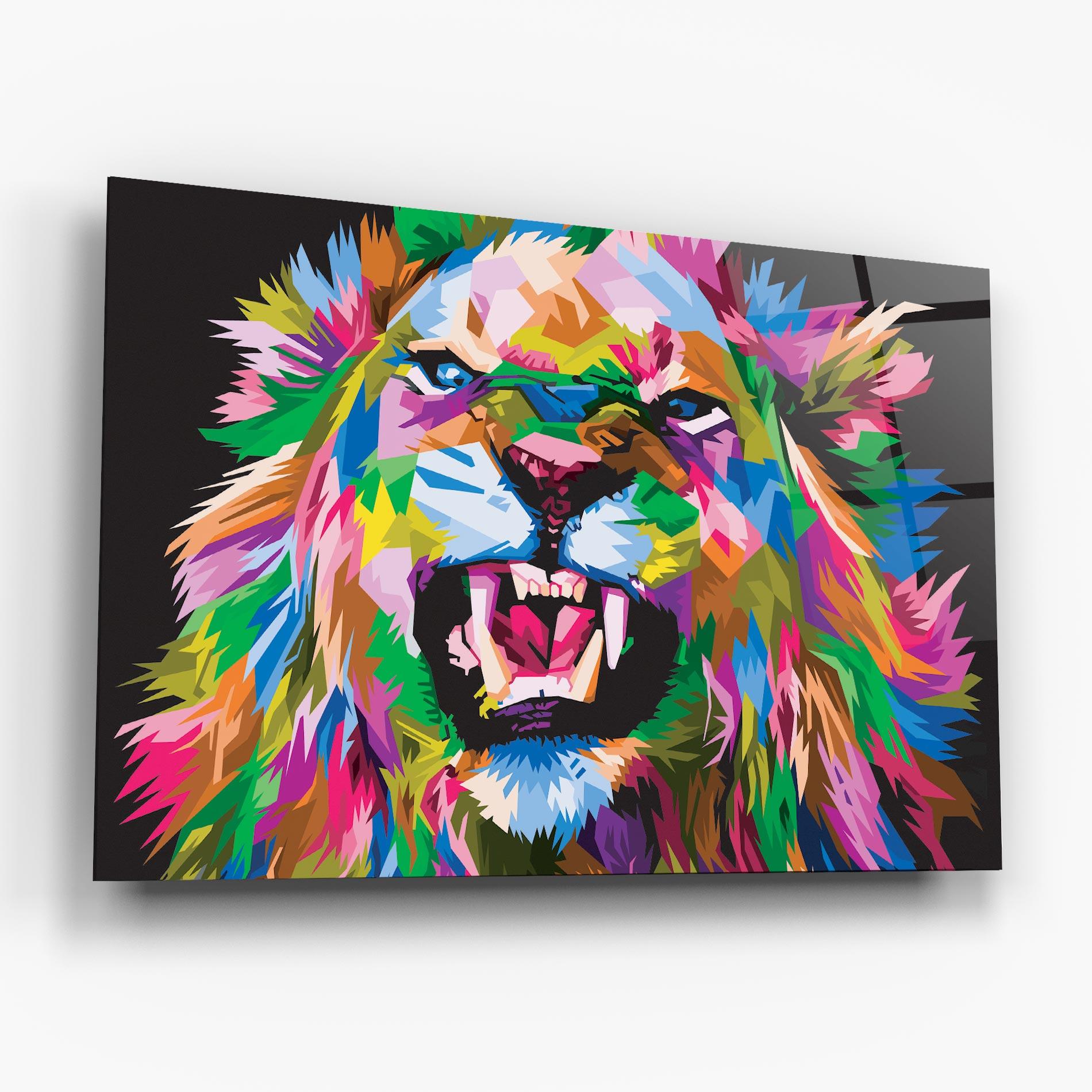 Glasbild Angry Lion Eyes mockup 6