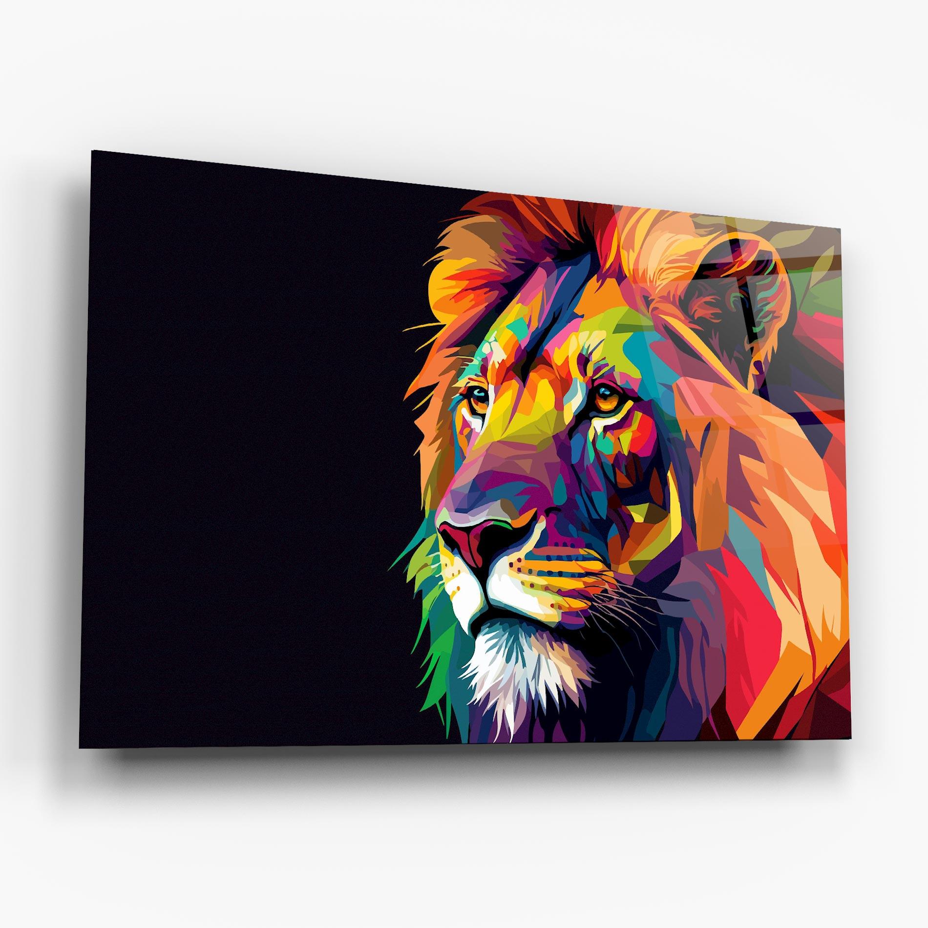 Glasbild Colorful Lion mockup 6