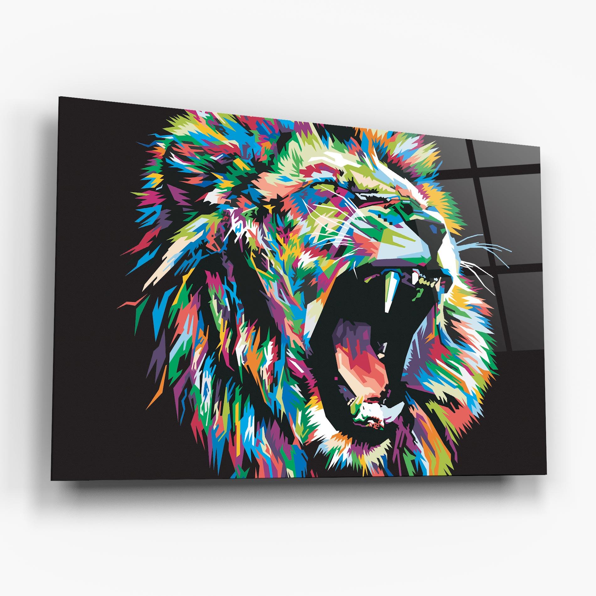 Glasbild Green Blue Lion mockup 6