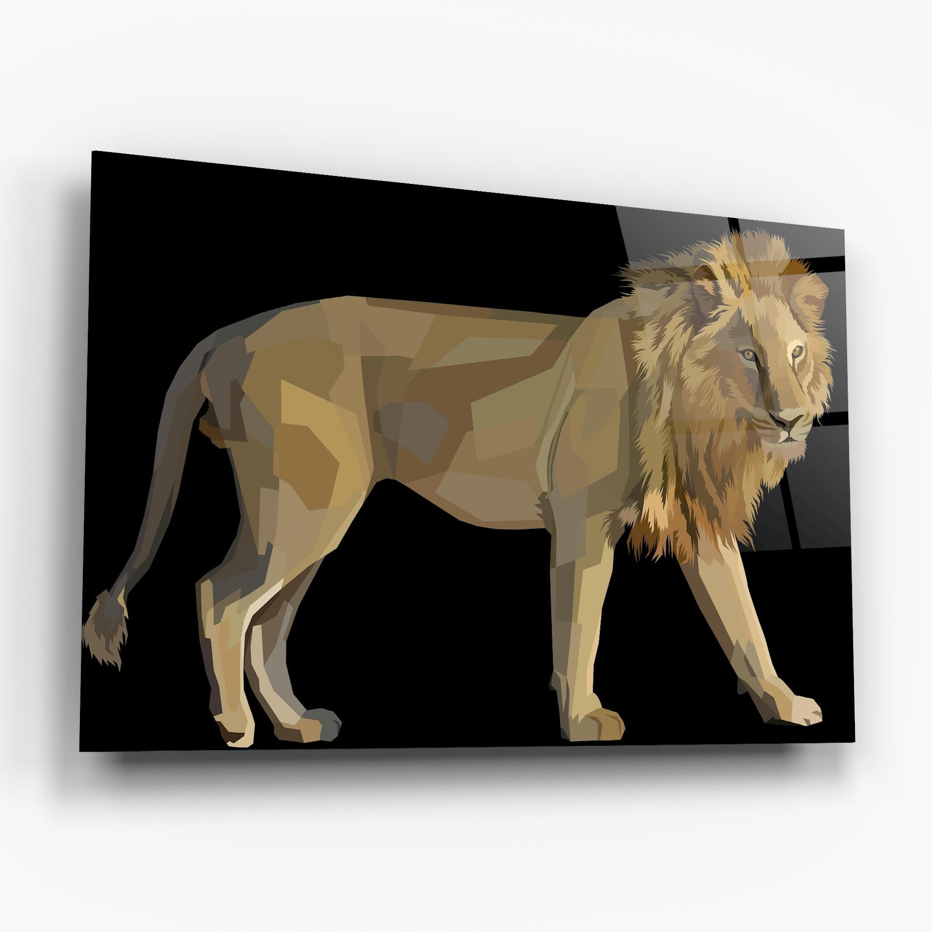 Glasbild Lion Art On Black mockup 6