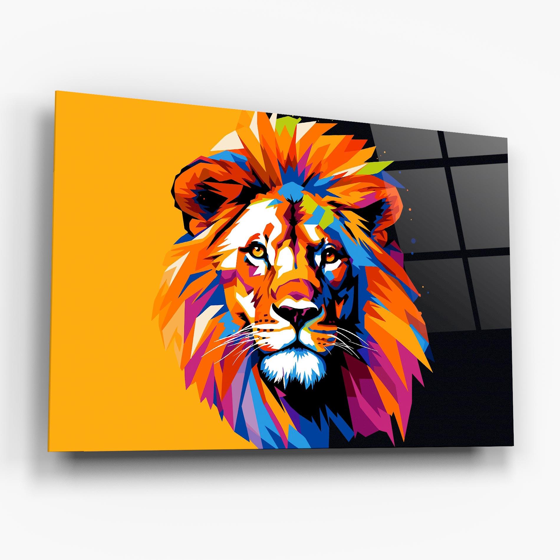 Glasbild Yellow Black Lion mockup 6
