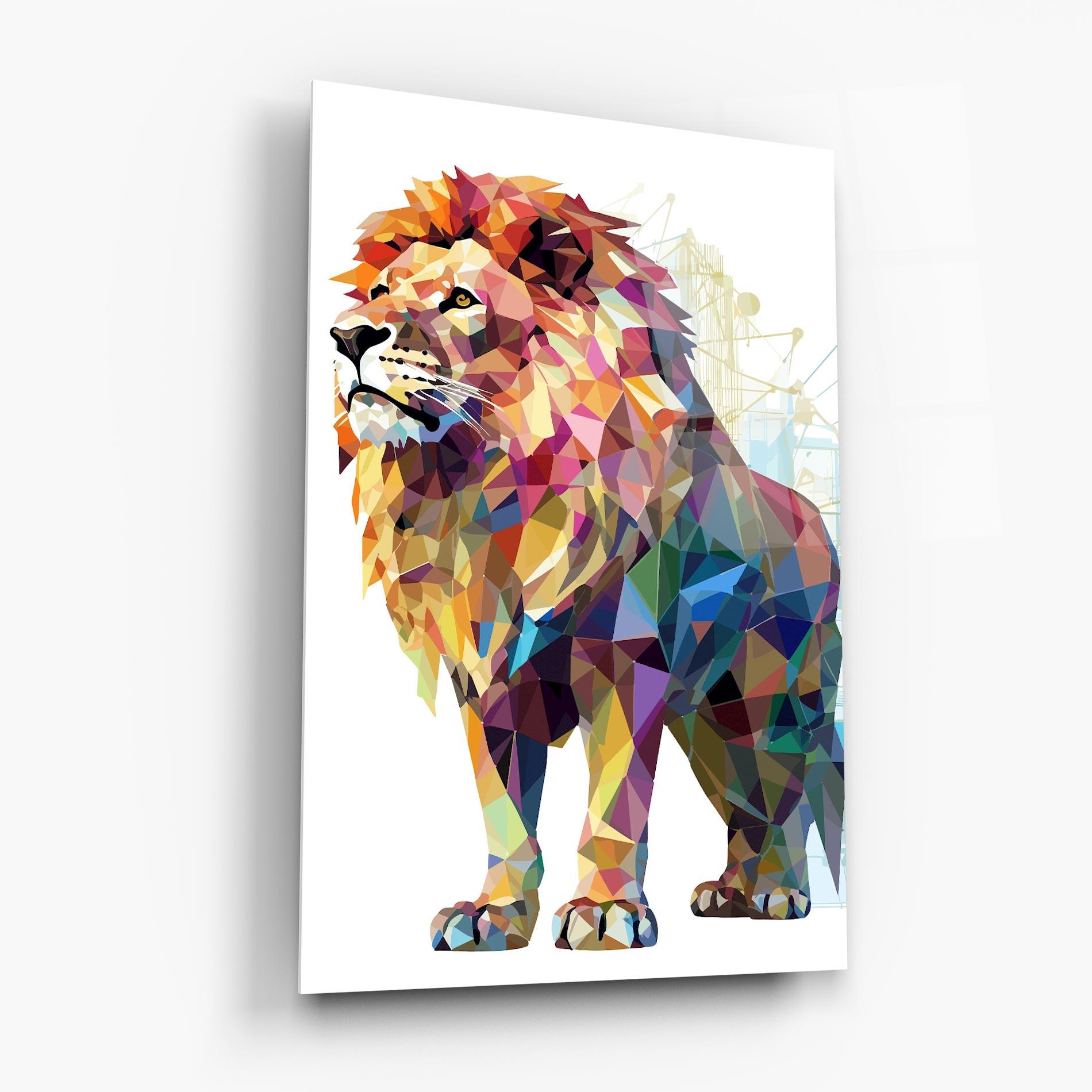 Glasbild Artistic Lion mockup 6