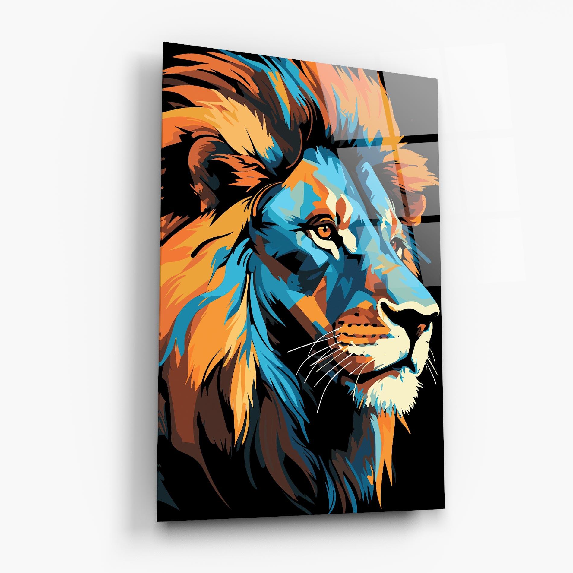 Glasbild Blue Yellow Lion mockup 6