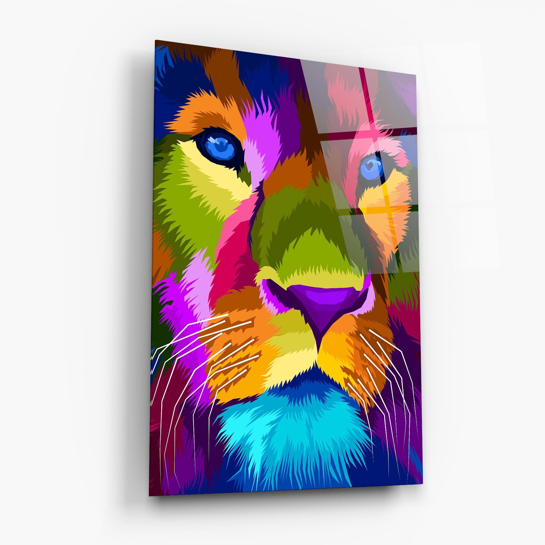 Glasbild Color Lion Close Up mockup 6