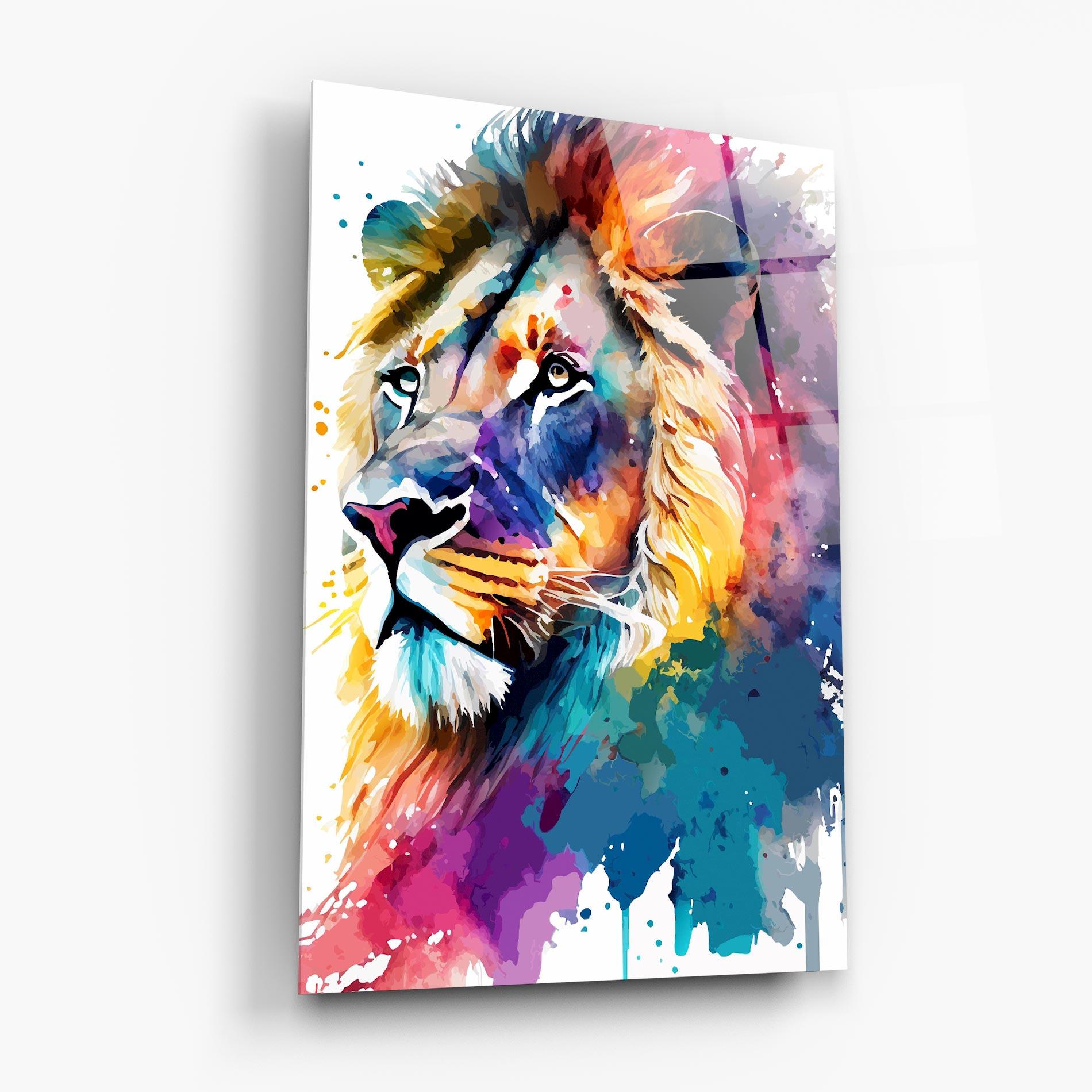 Glasbild Vibrant Color Lion mockup 6