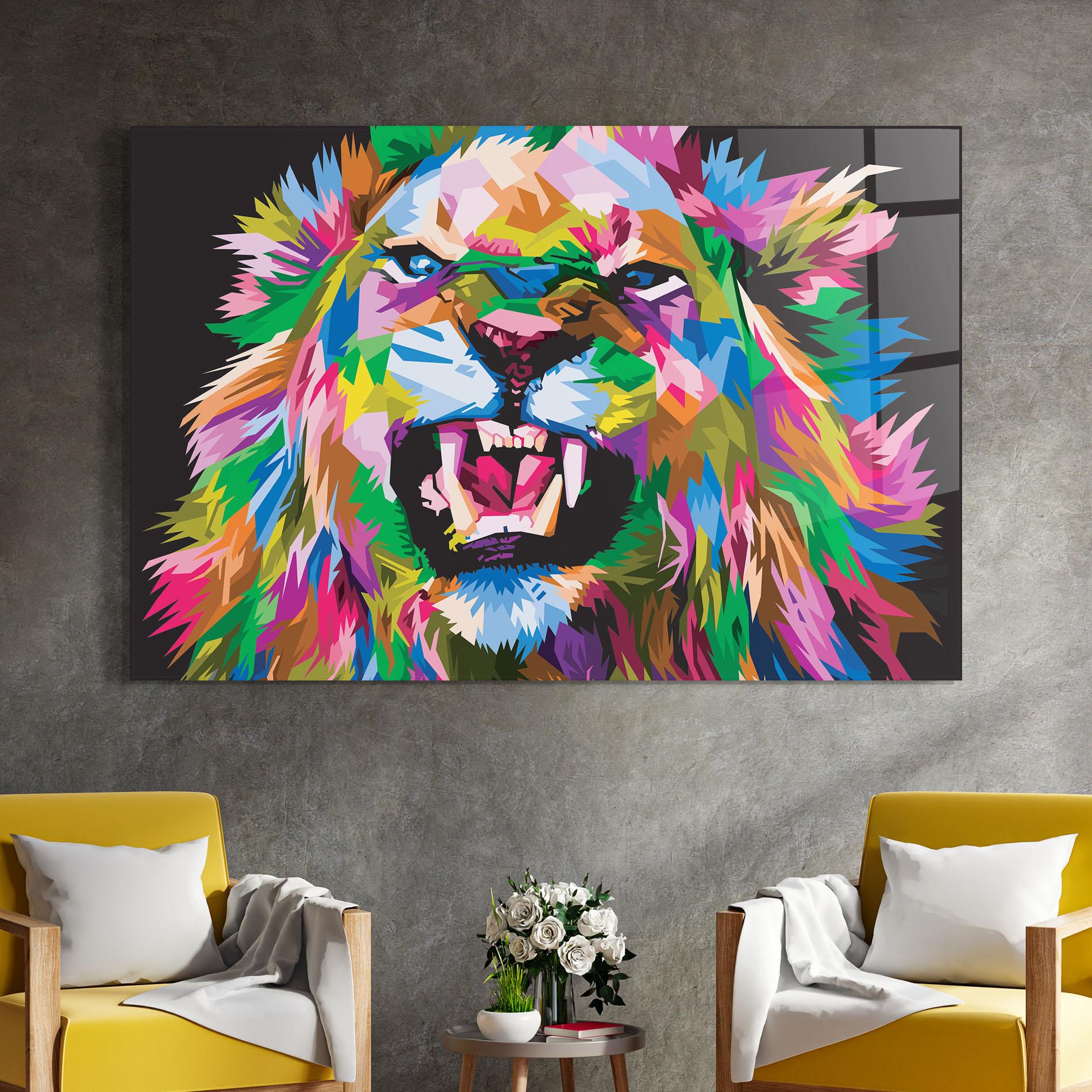 Glasbild Angry Lion Eyes mockup 4
