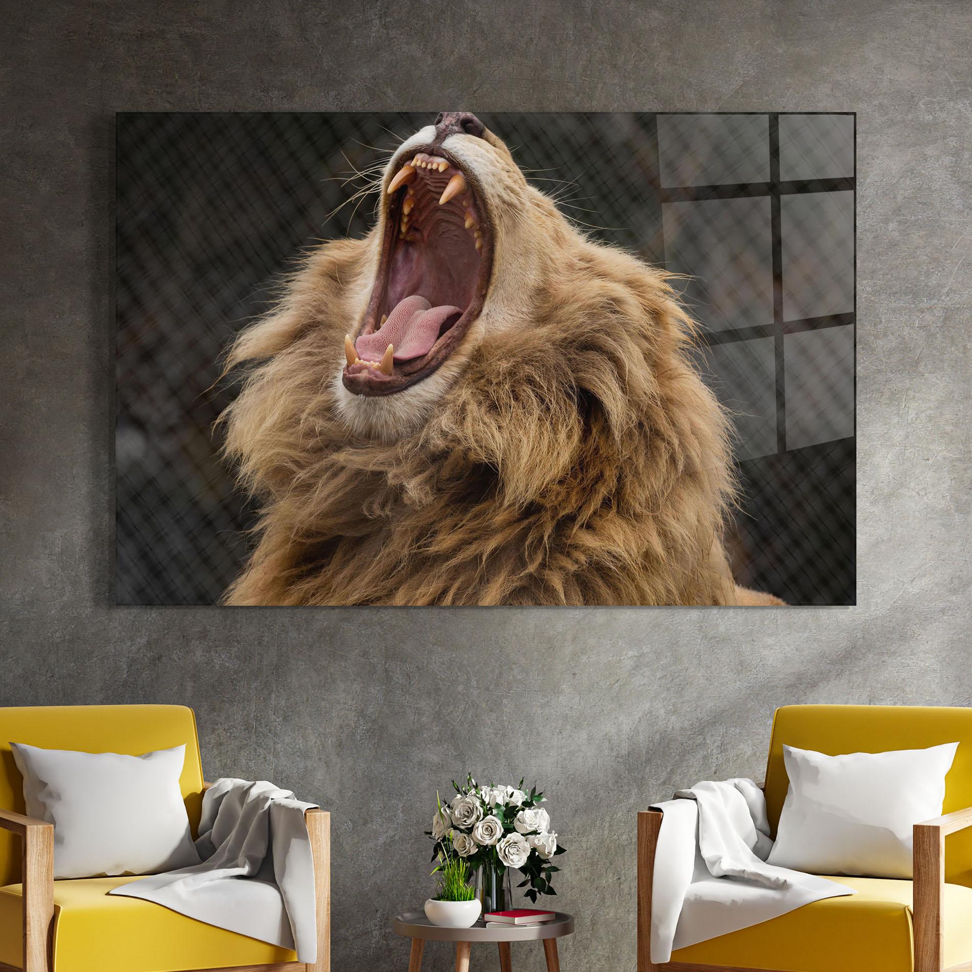 Glasbild Angry Lion mockup 4