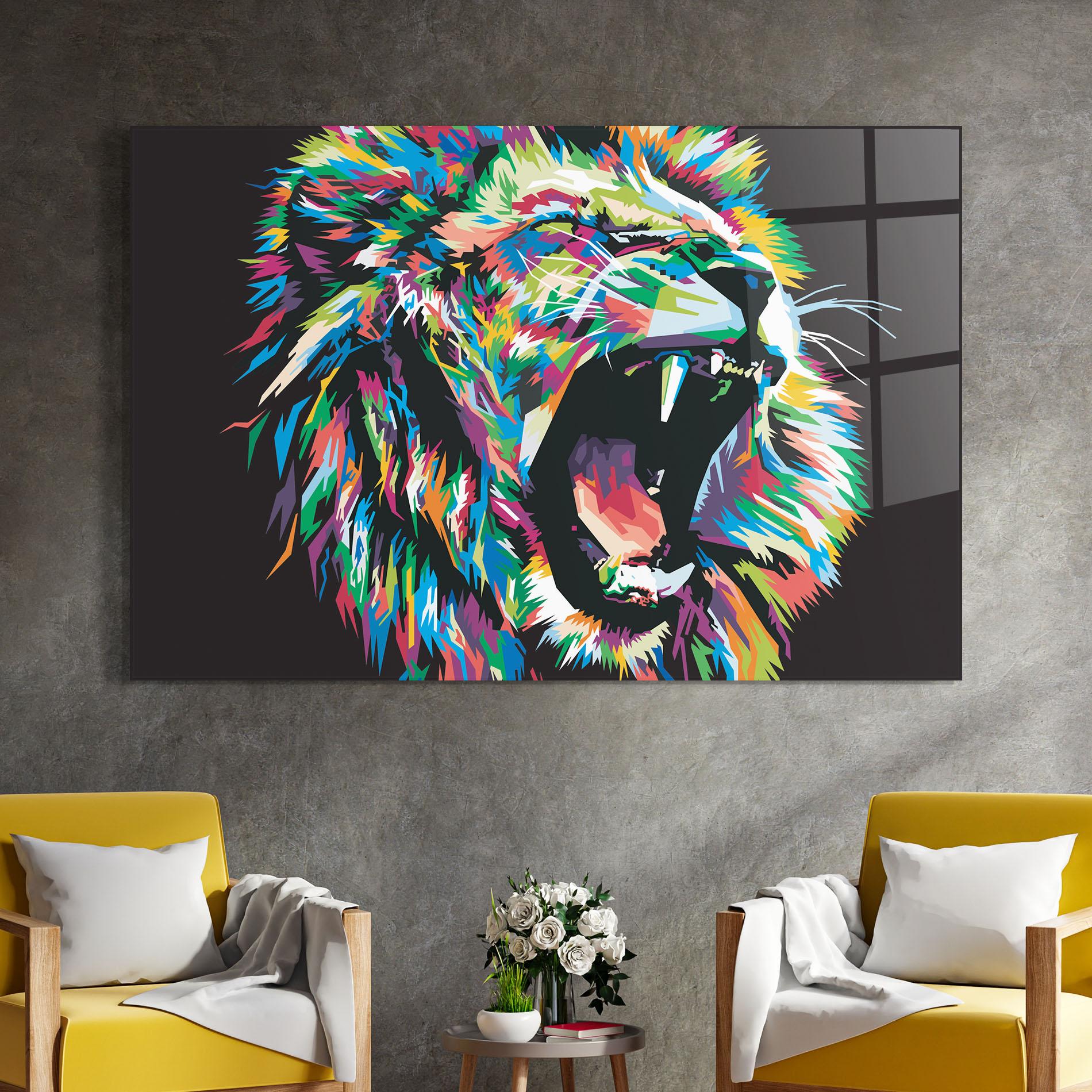 Glasbild Green Blue Lion mockup 4