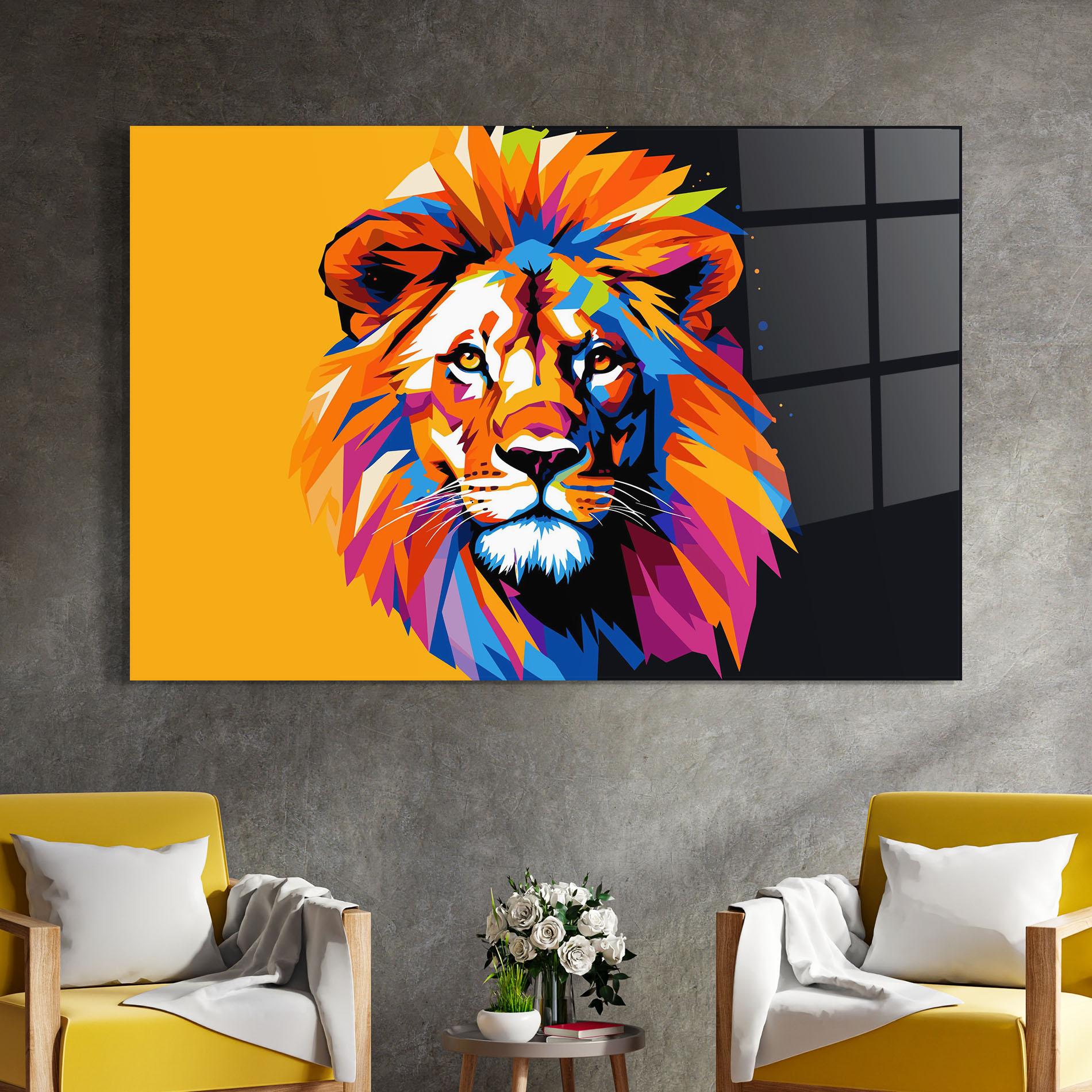 Glasbild Yellow Black Lion mockup 4