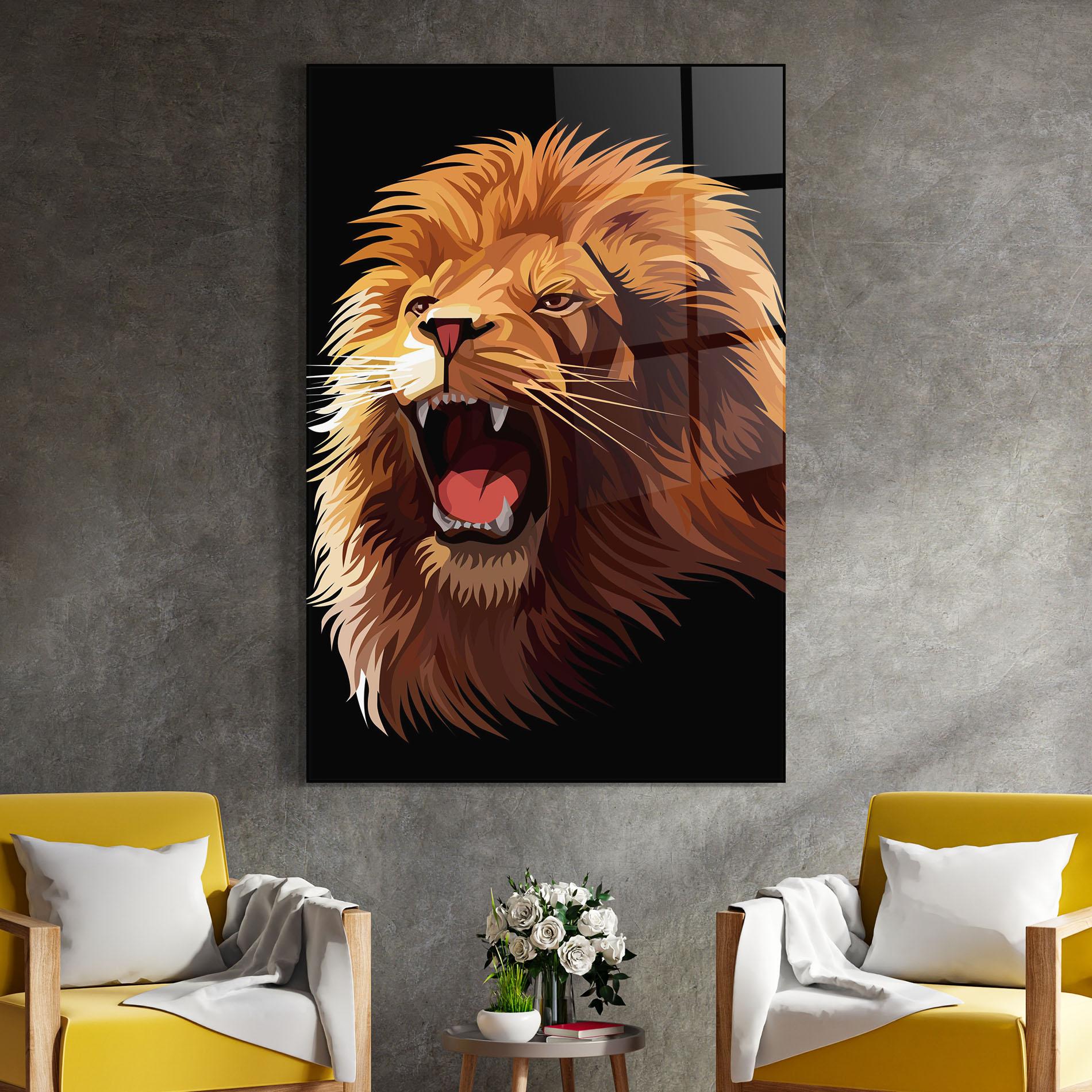 Glasbild Angry Lion Head mockup 4