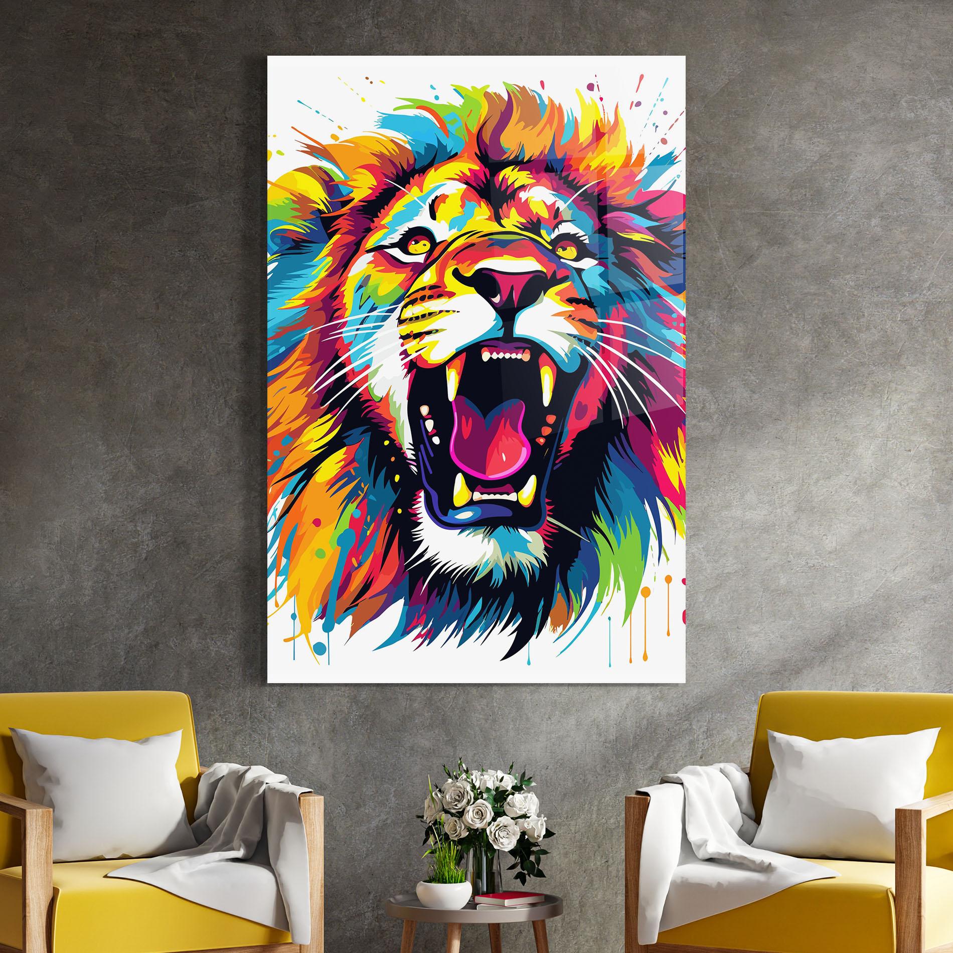 Glasbild Angry Lion Mix mockup 4
