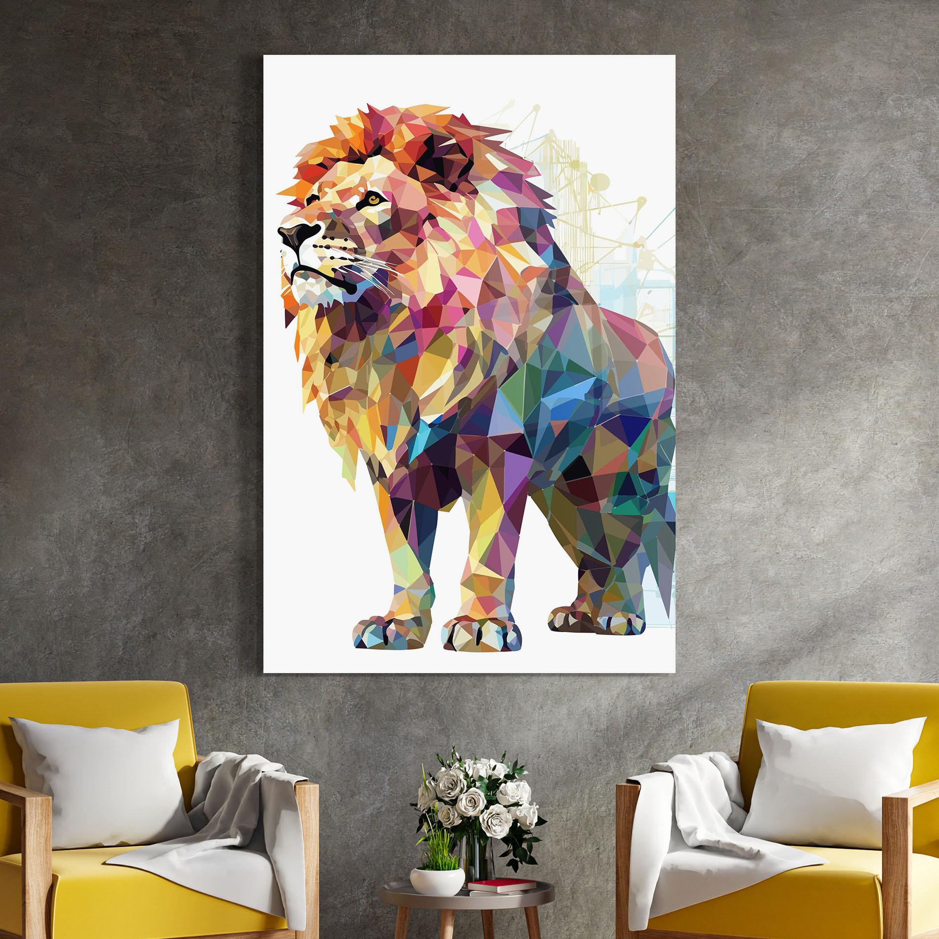 Glasbild Artistic Lion mockup 4