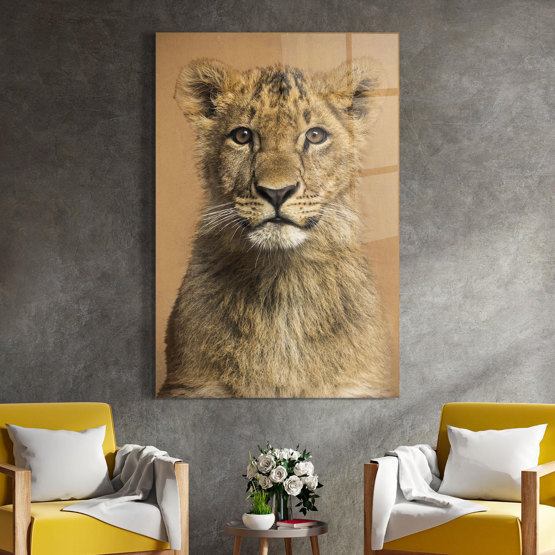 Glasbild Baby Lion mockup 4