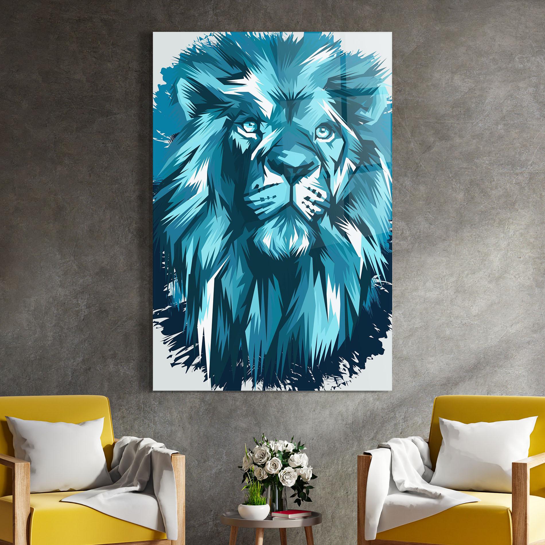Glasbild Blue Lion Head mockup 4