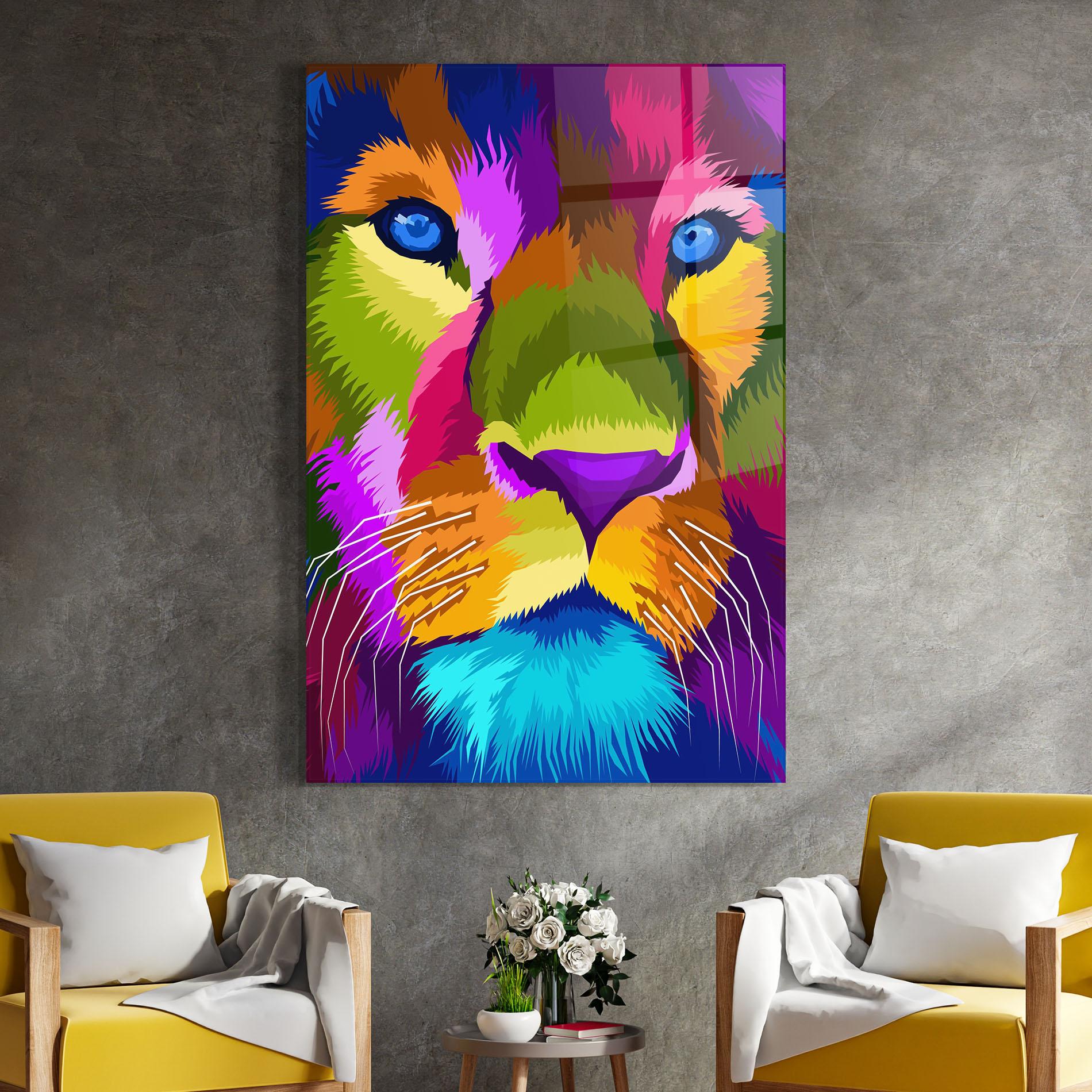Glasbild Color Lion Close Up mockup 4