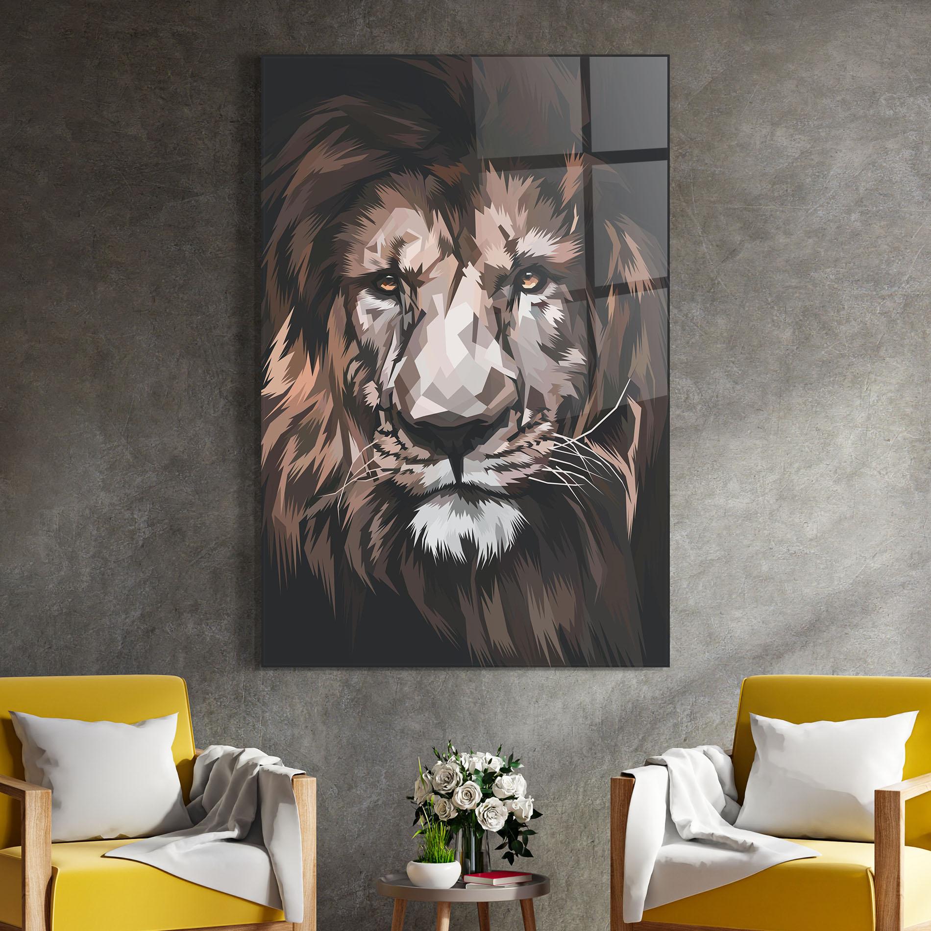 Glasbild Lion Art Close Up mockup 4