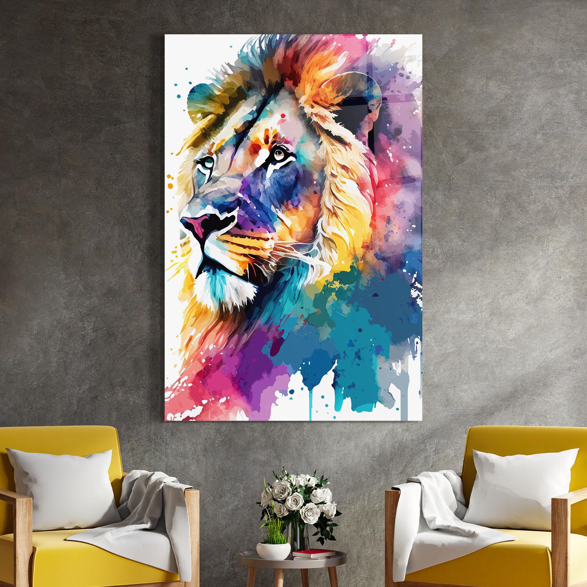 Glasbild Vibrant Color Lion mockup 4