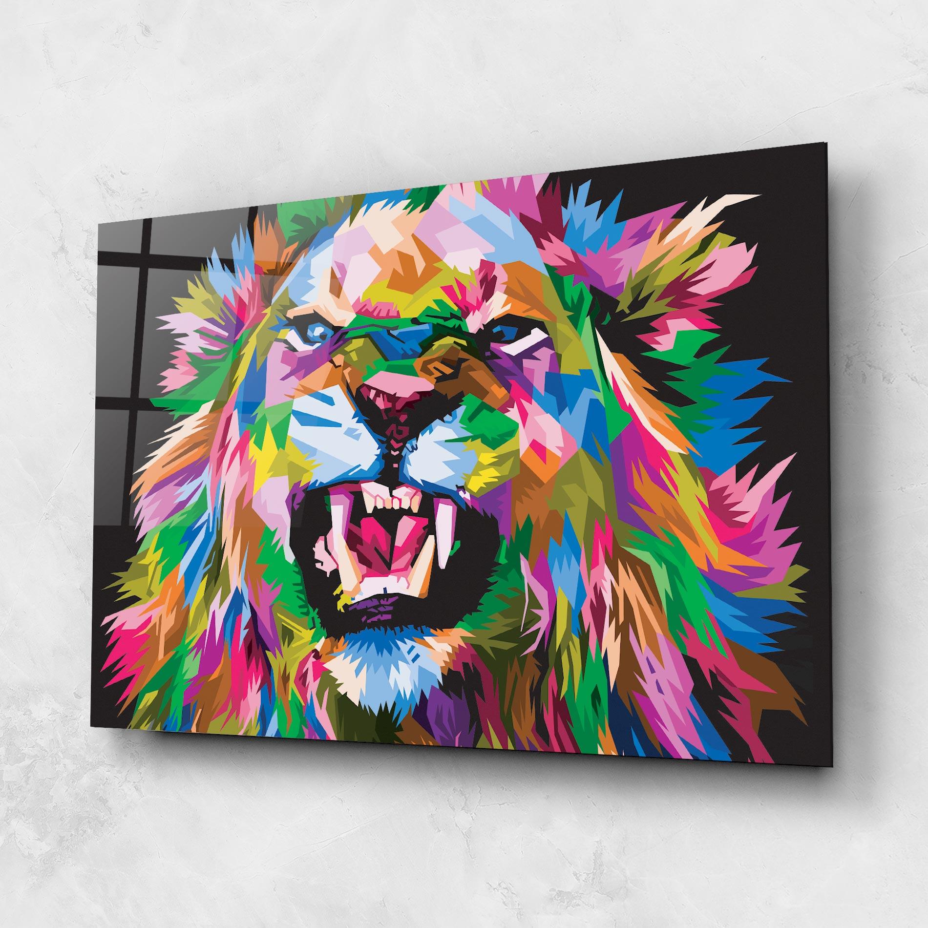 Glasbild Angry Lion Eyes mockup 1