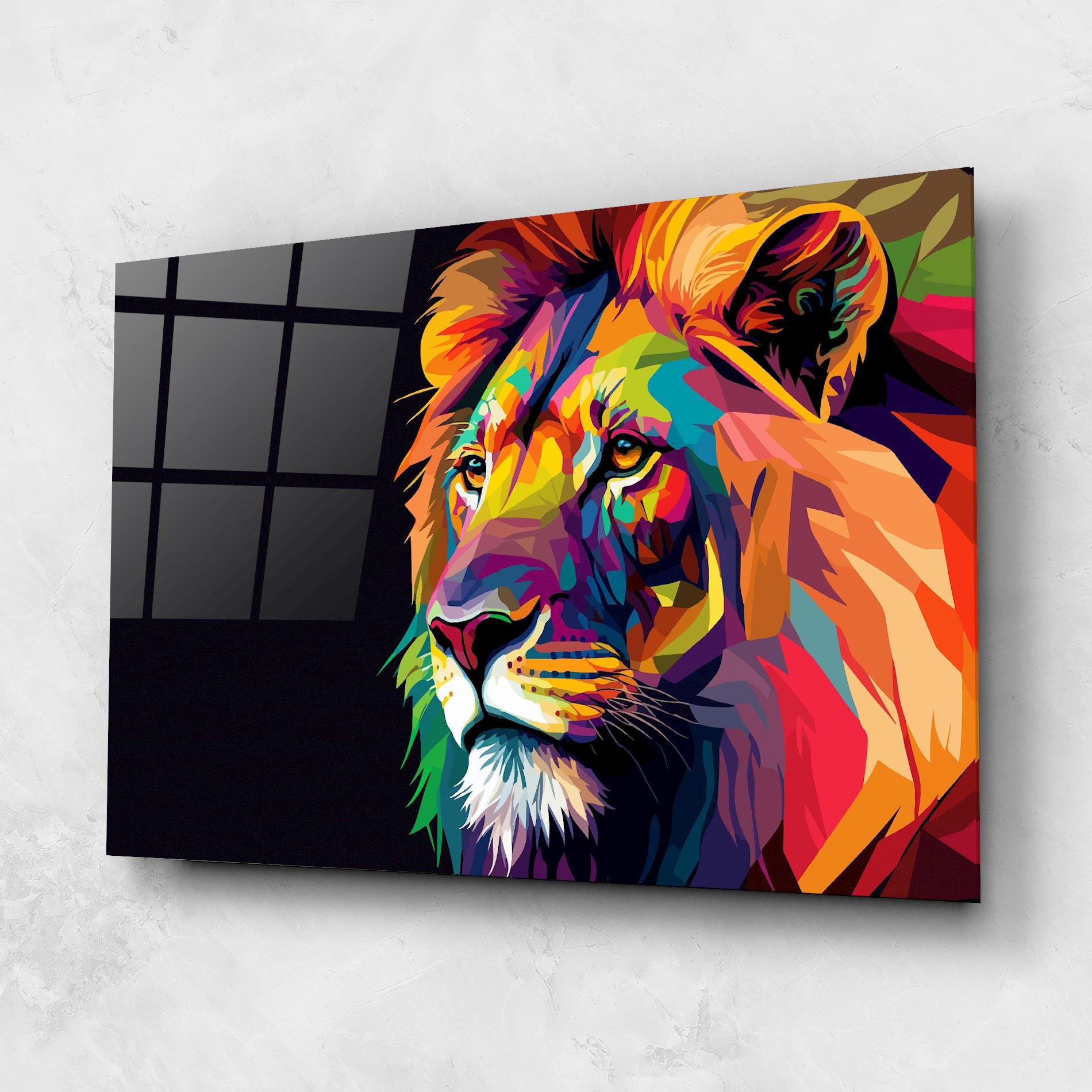 Glasbild Colorful Lion mockup 1