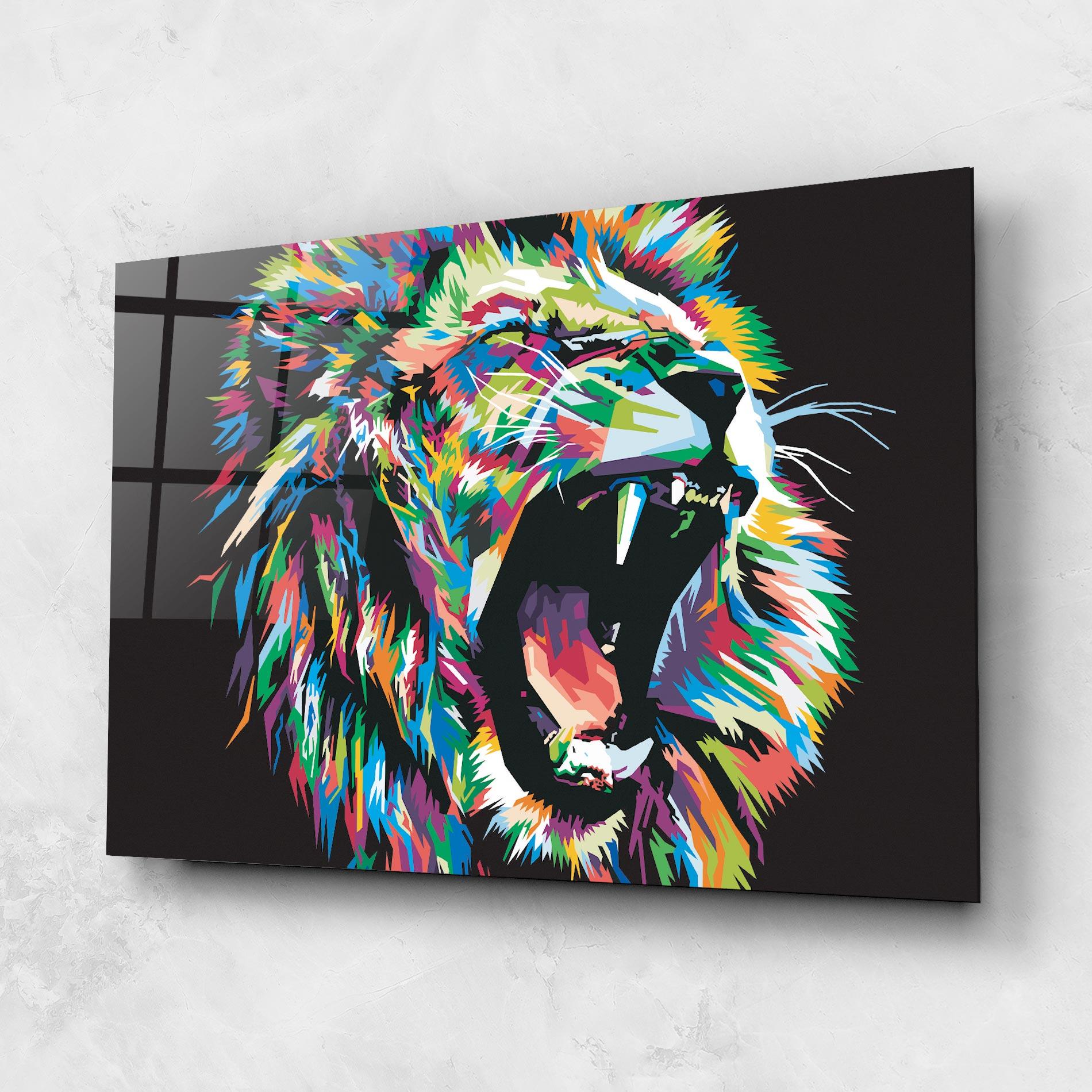 Glasbild Green Blue Lion mockup 1