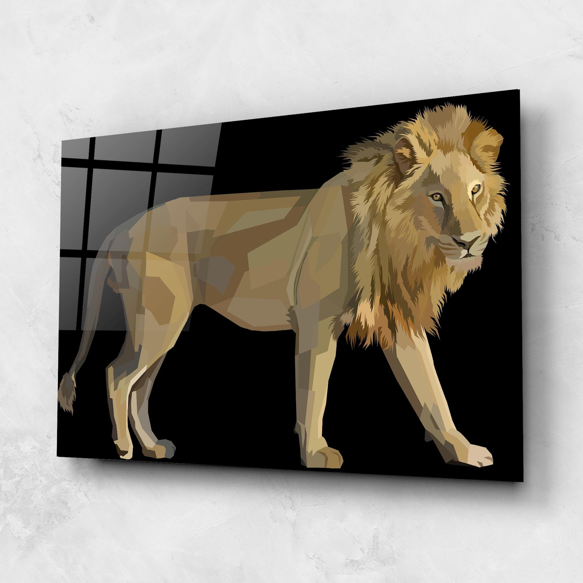 Glasbild Lion Art On Black mockup 1