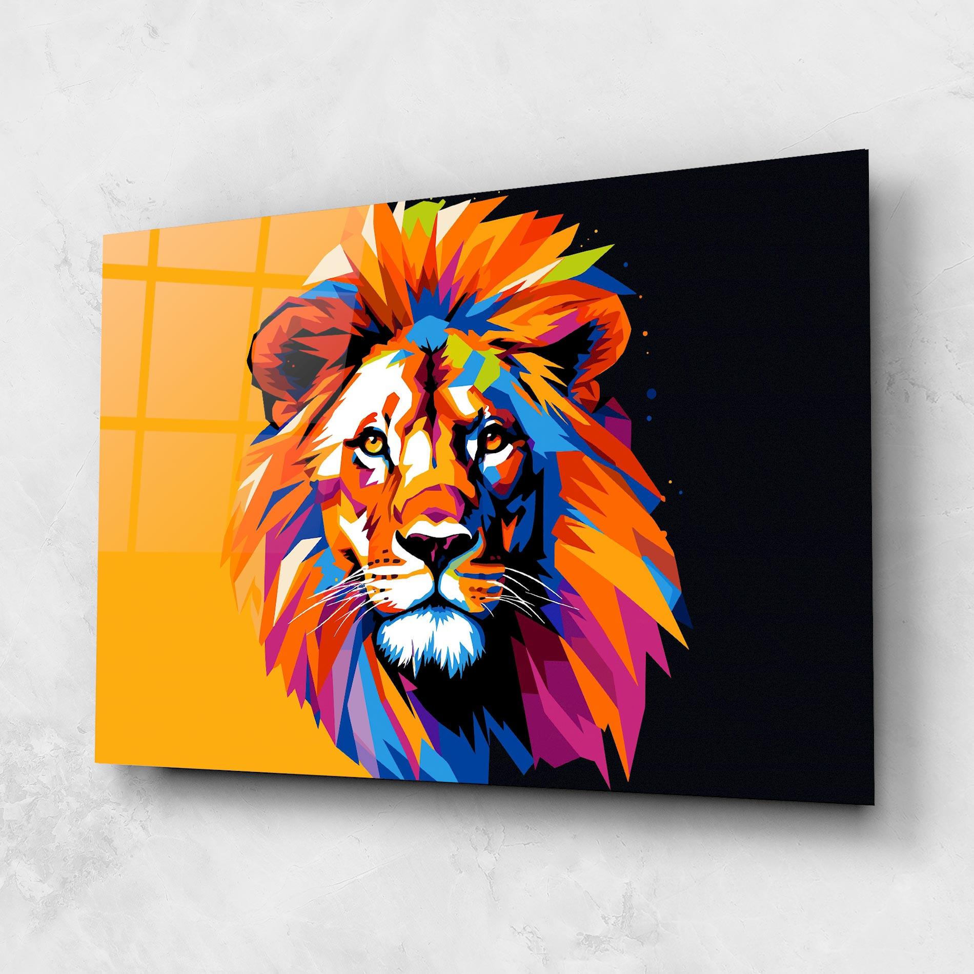 Glasbild Yellow Black Lion mockup 1