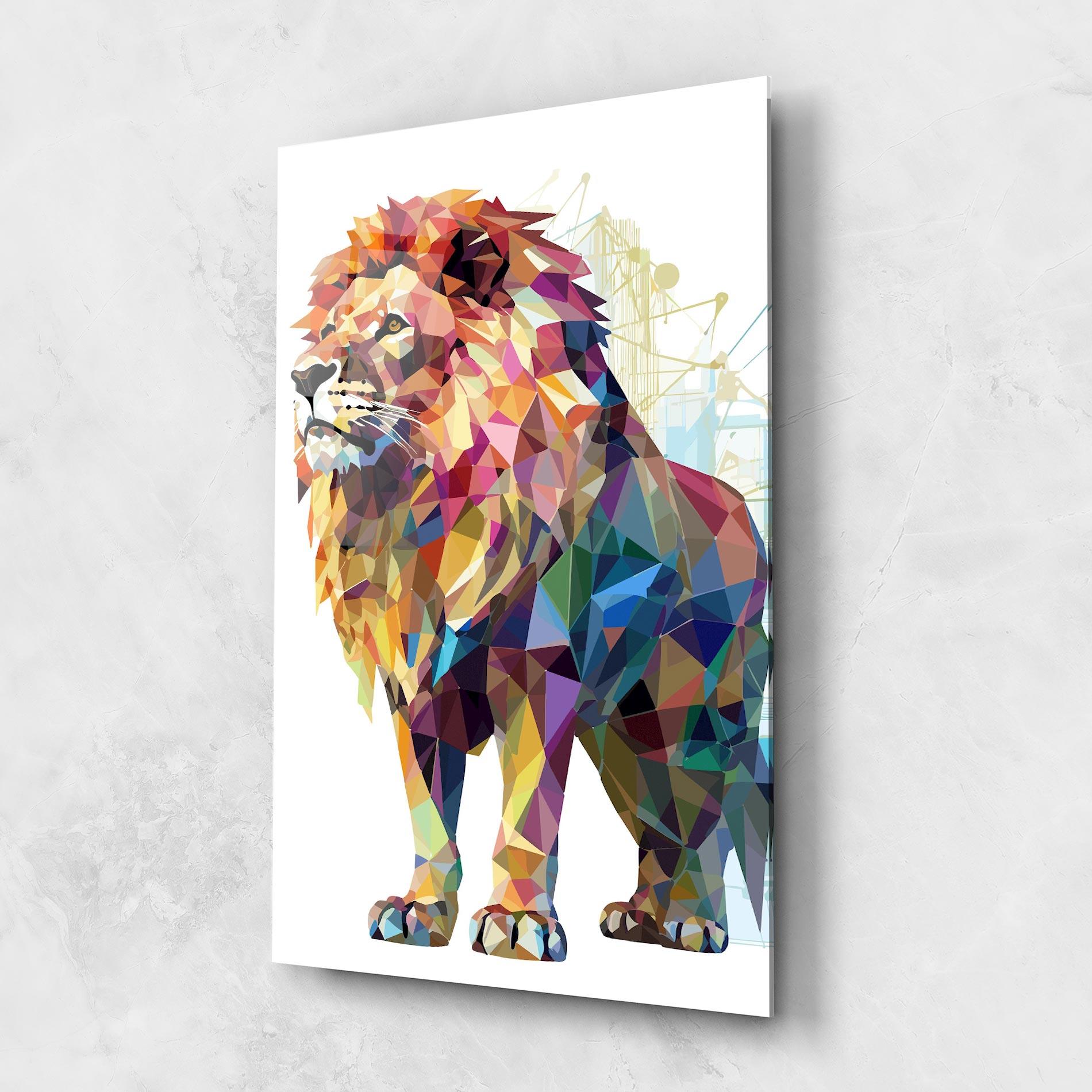 Glasbild Artistic Lion mockup 1