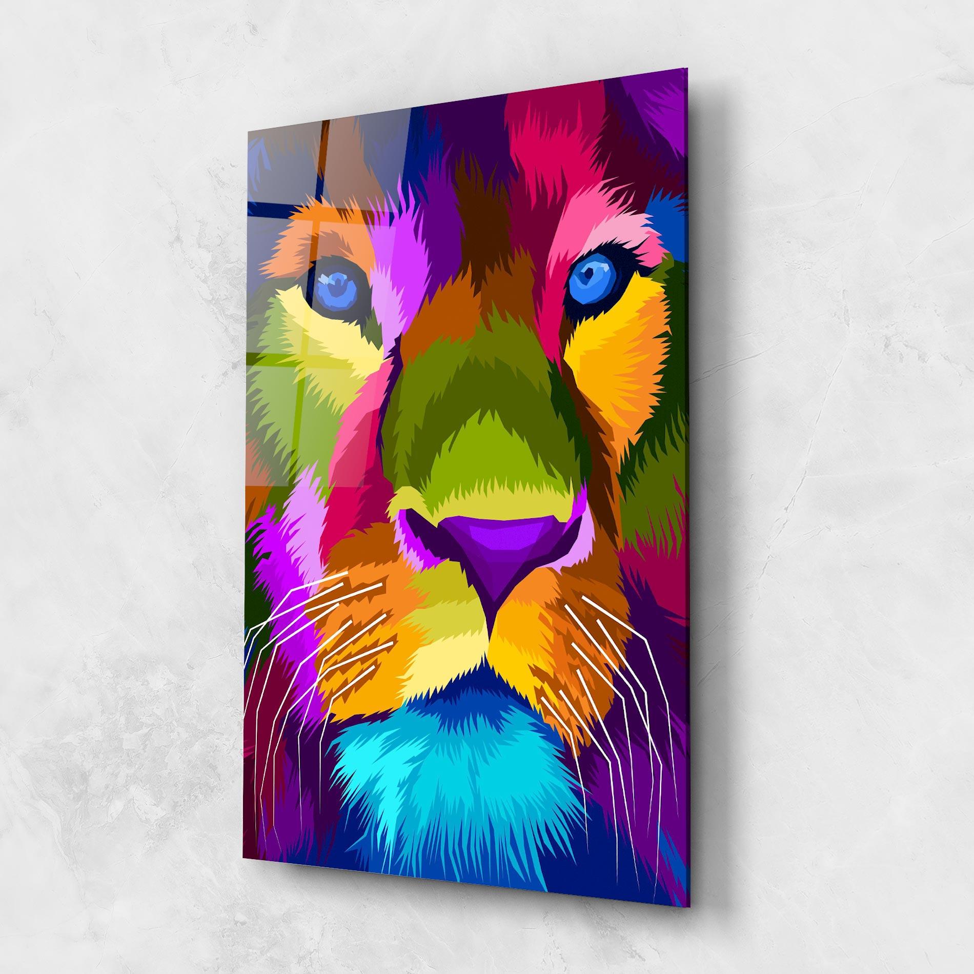Glasbild Color Lion Close Up mockup 1
