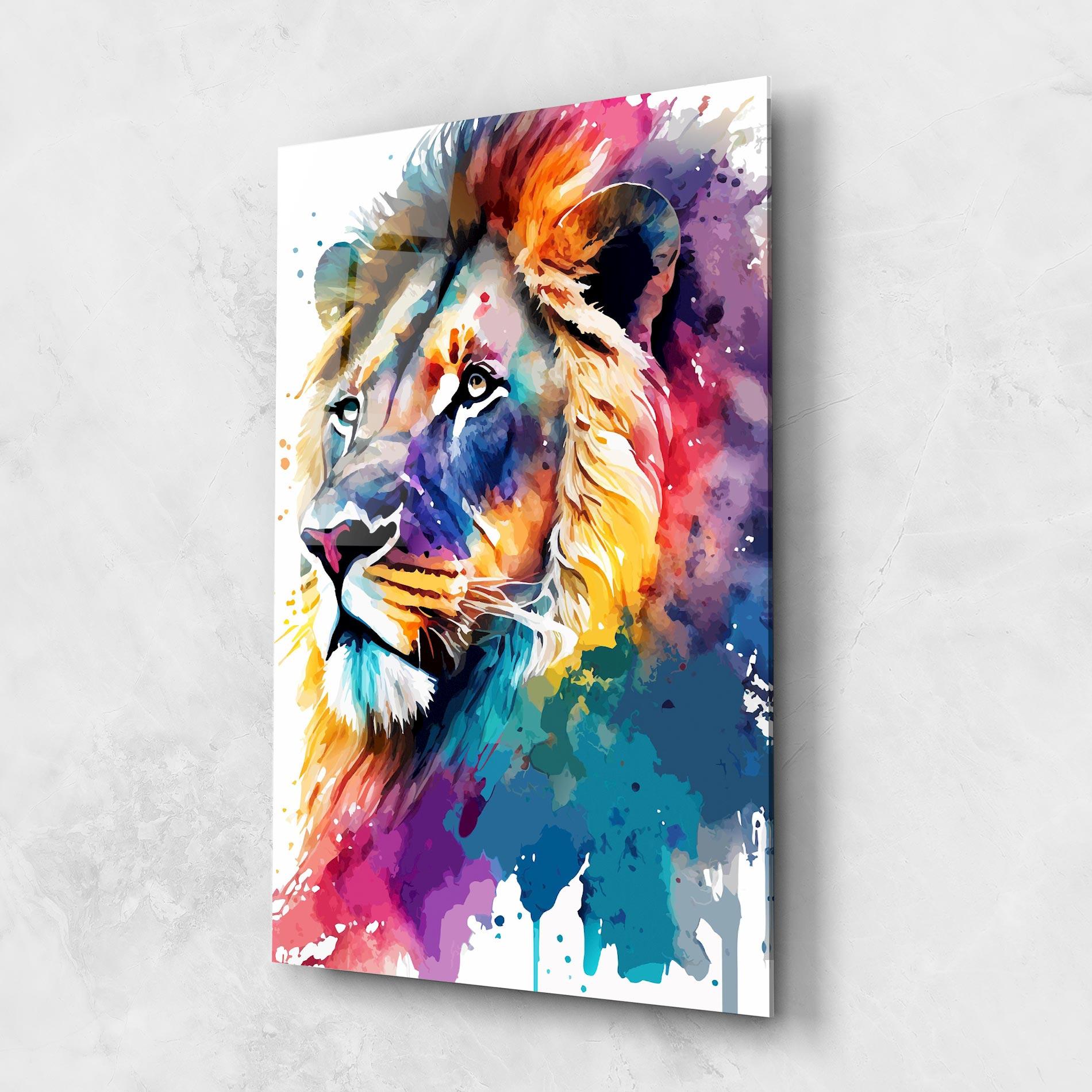Glasbild Vibrant Color Lion mockup 1