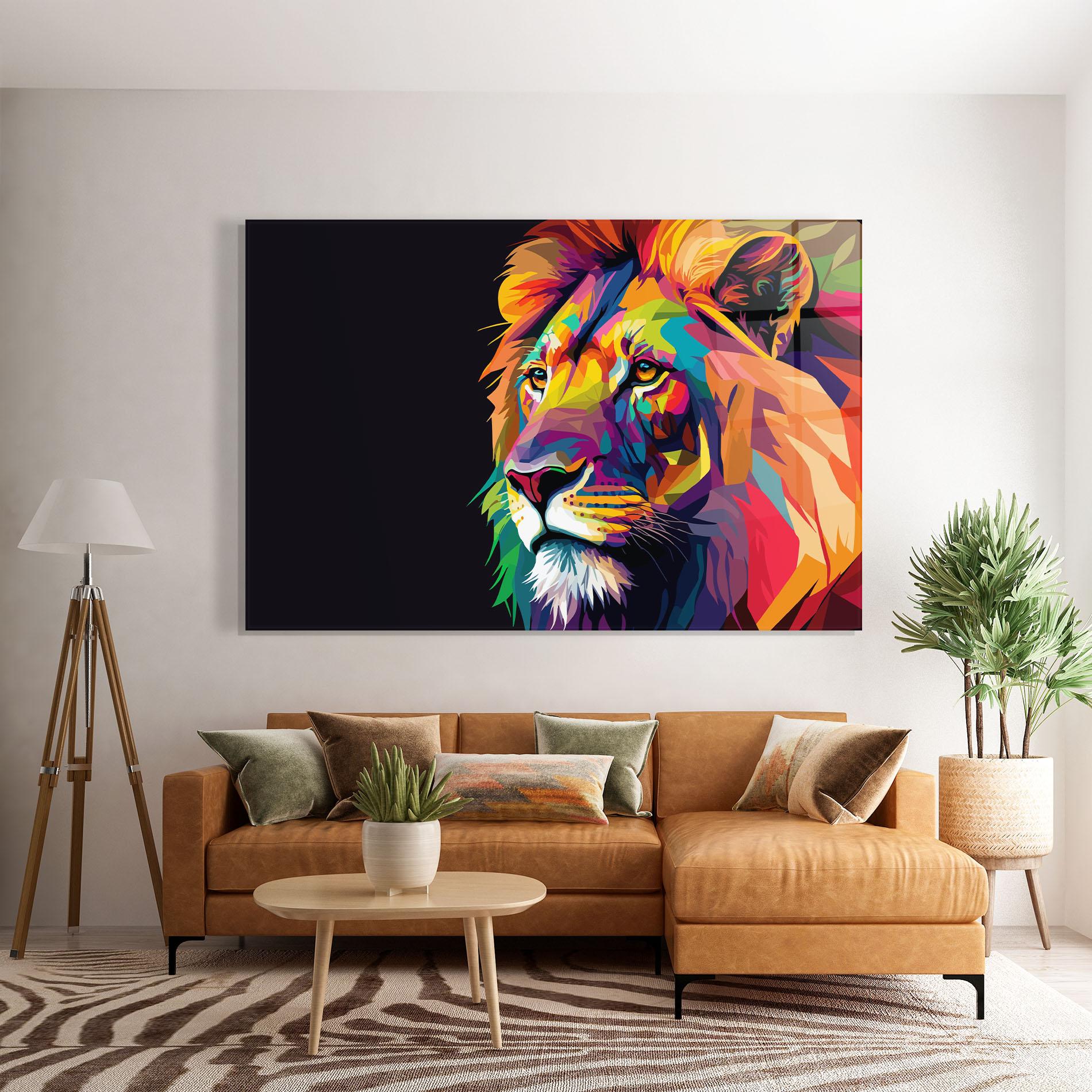 Glasbild Colorful Lion mockup 7