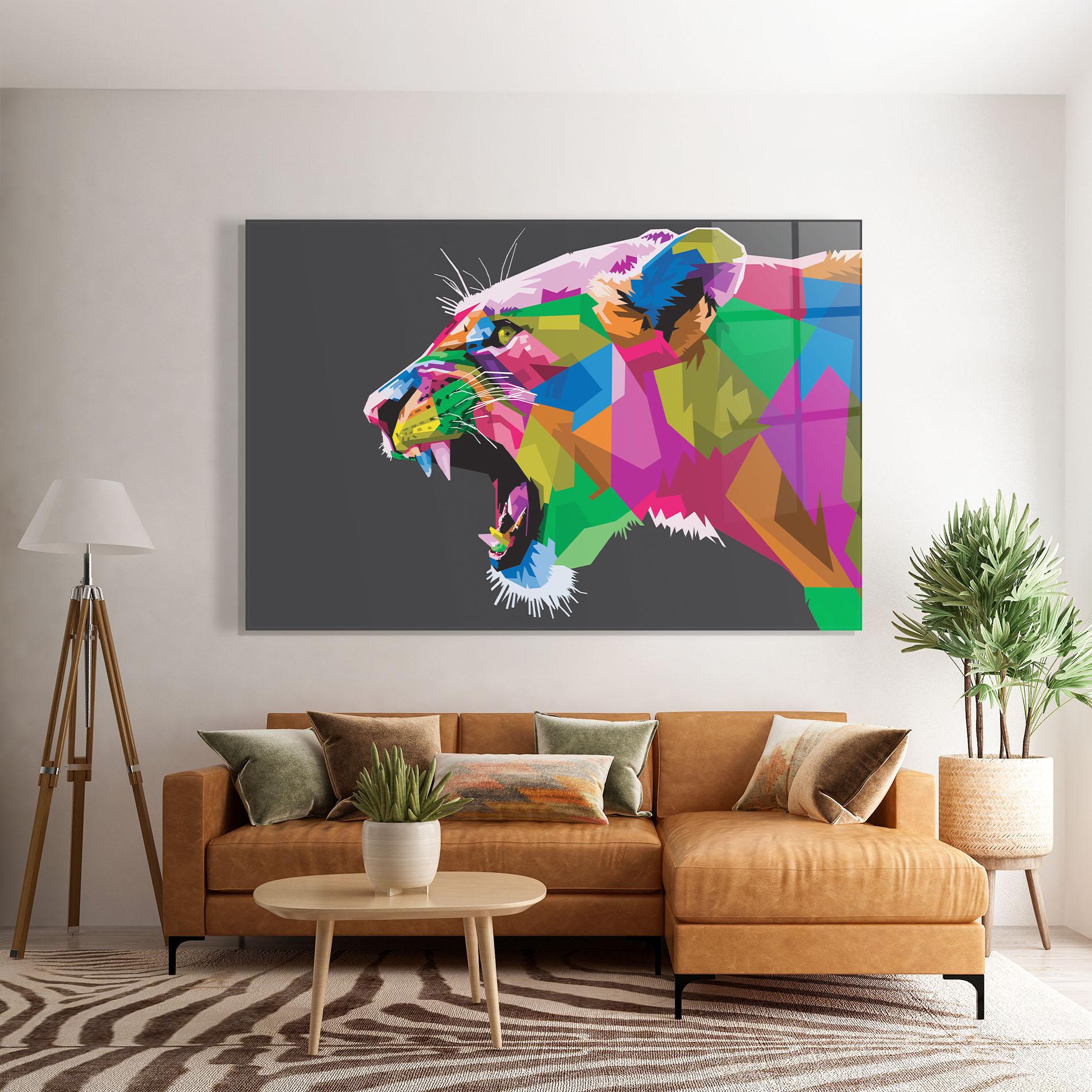 Glasbild Female Lion Head mockup 7