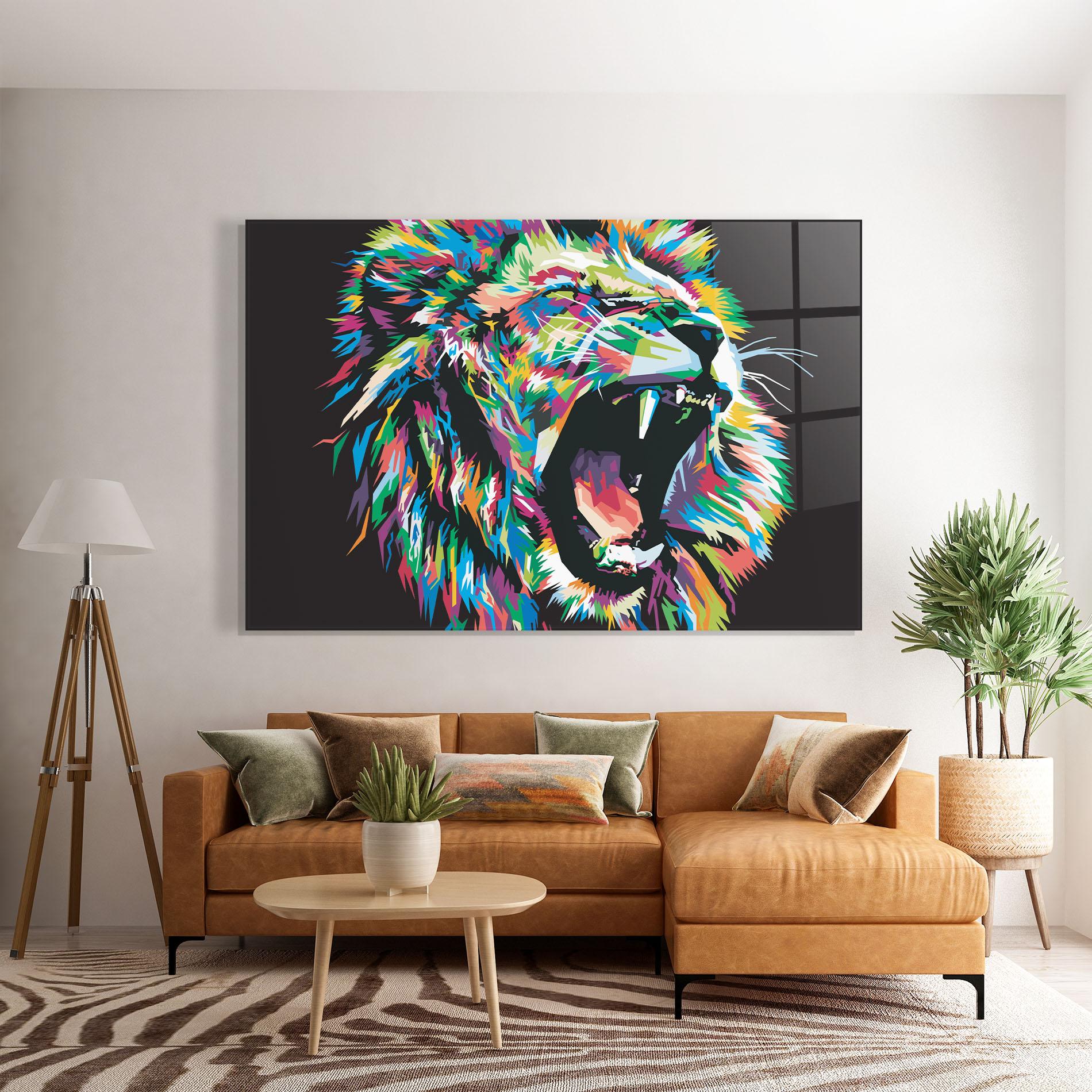 Glasbild Green Blue Lion mockup 7