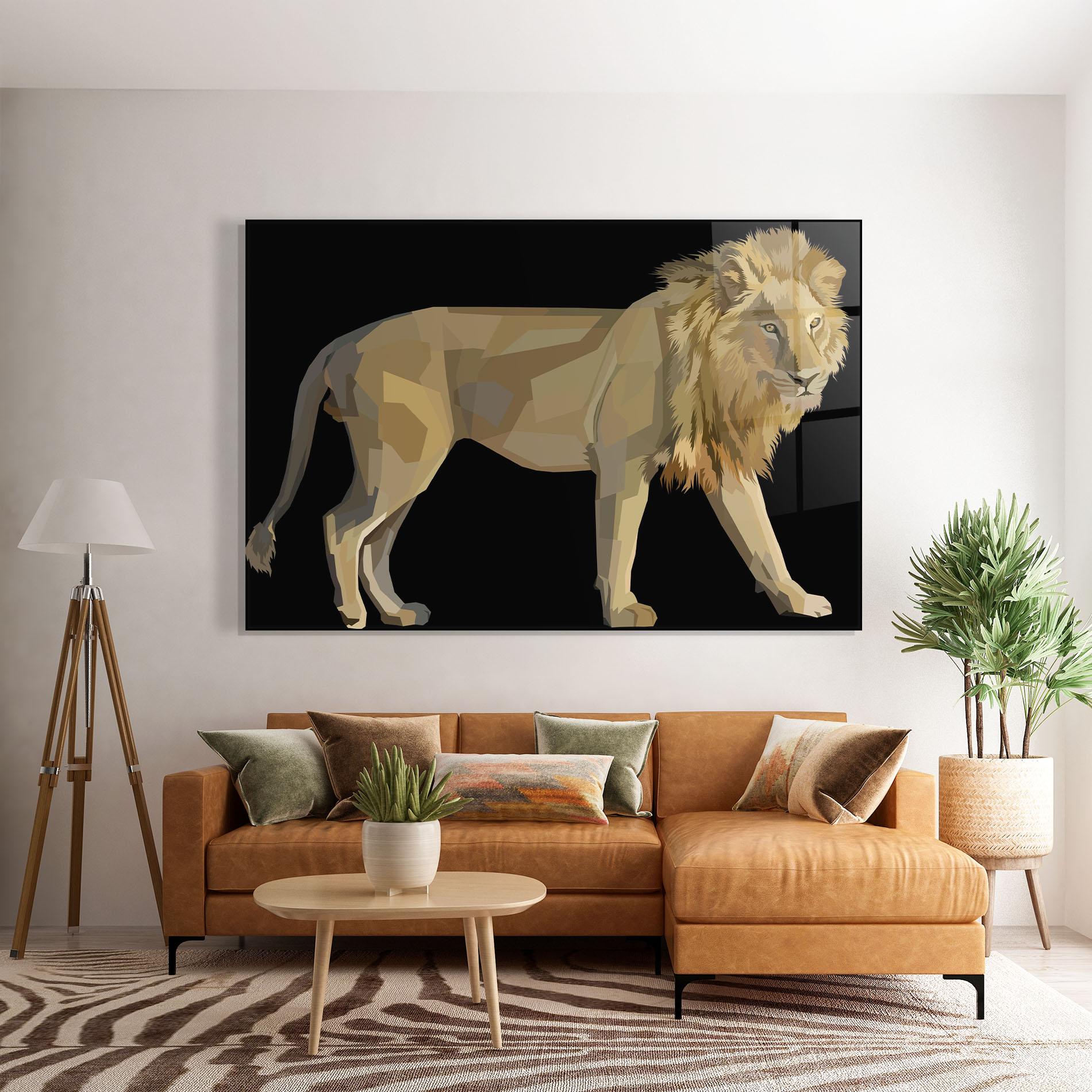 Glasbild Lion Art On Black mockup 7