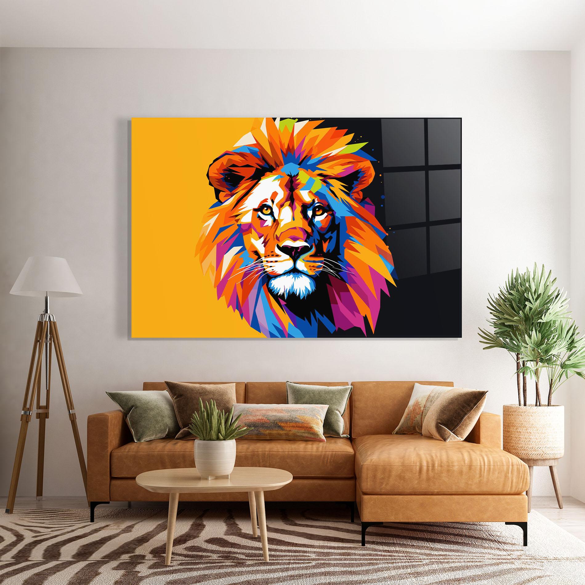 Glasbild Yellow Black Lion mockup 7