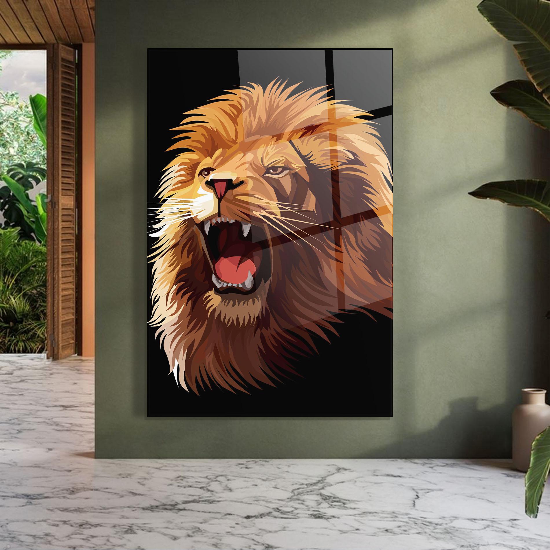 Glasbild Angry Lion Head mockup 7
