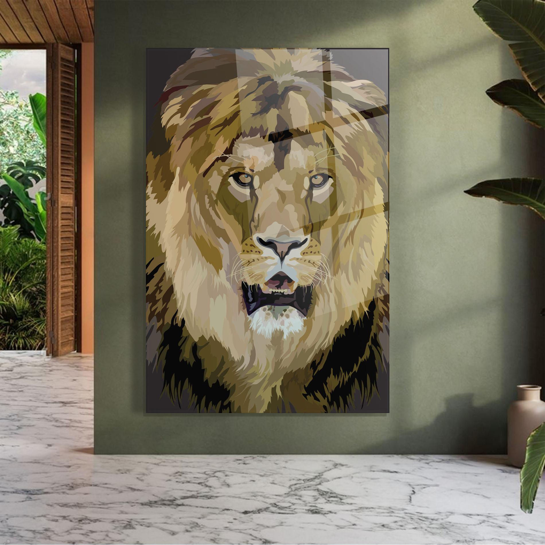 Glasbild Beautiful Lion Art mockup 7
