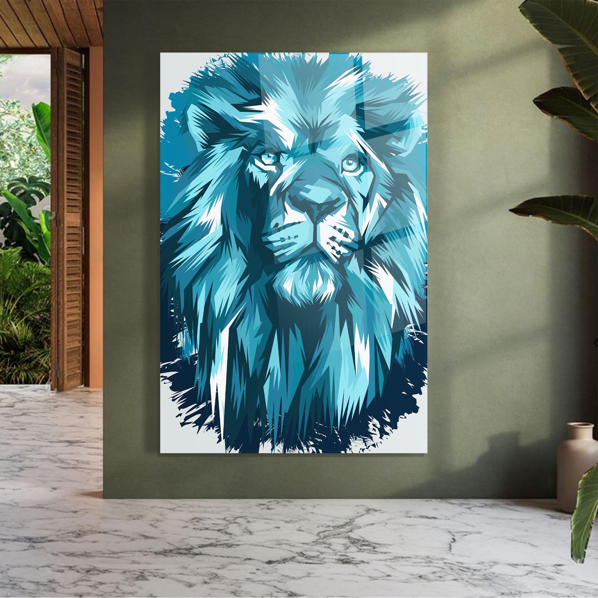 Glasbild Blue Lion Head mockup 7