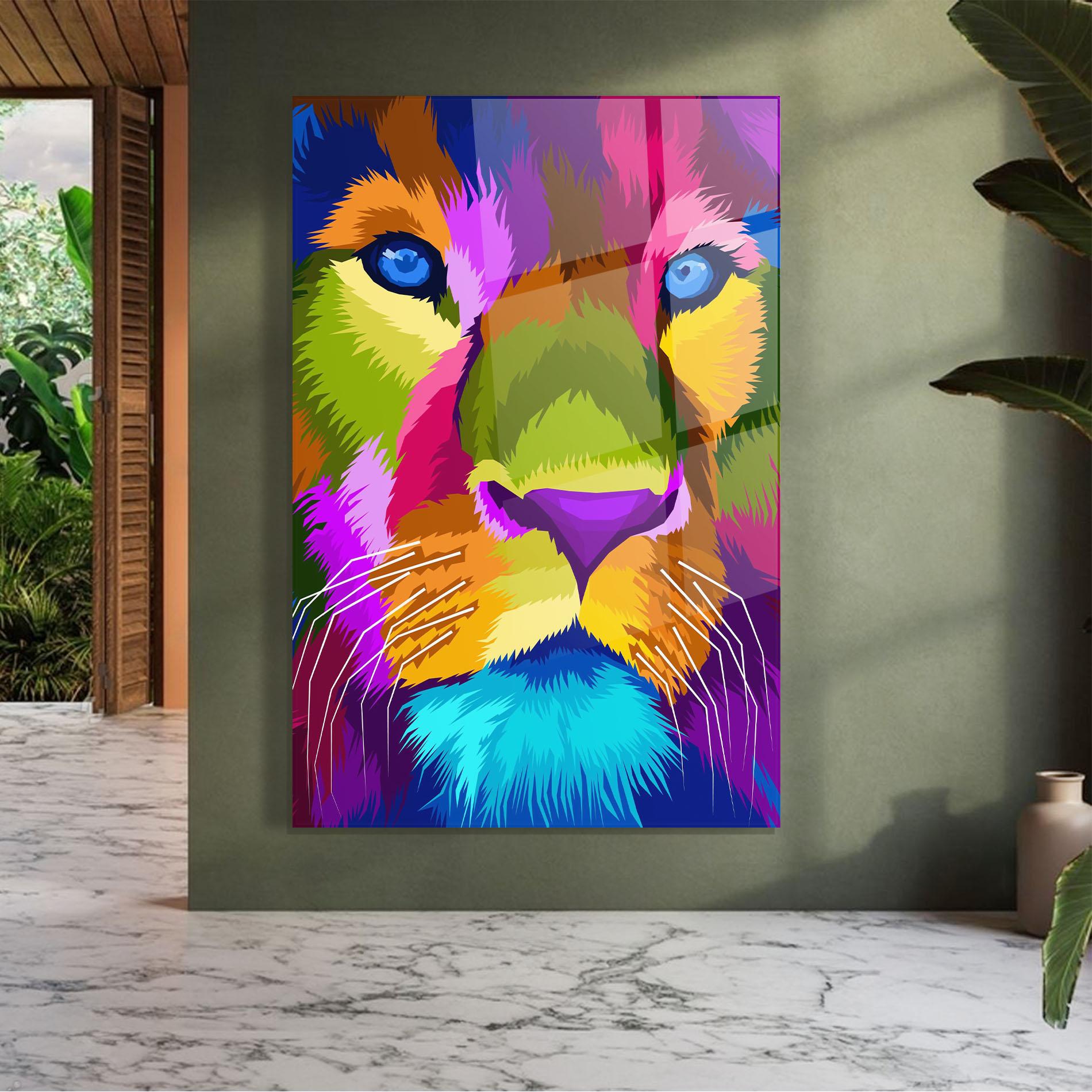 Glasbild Color Lion Close Up mockup 7