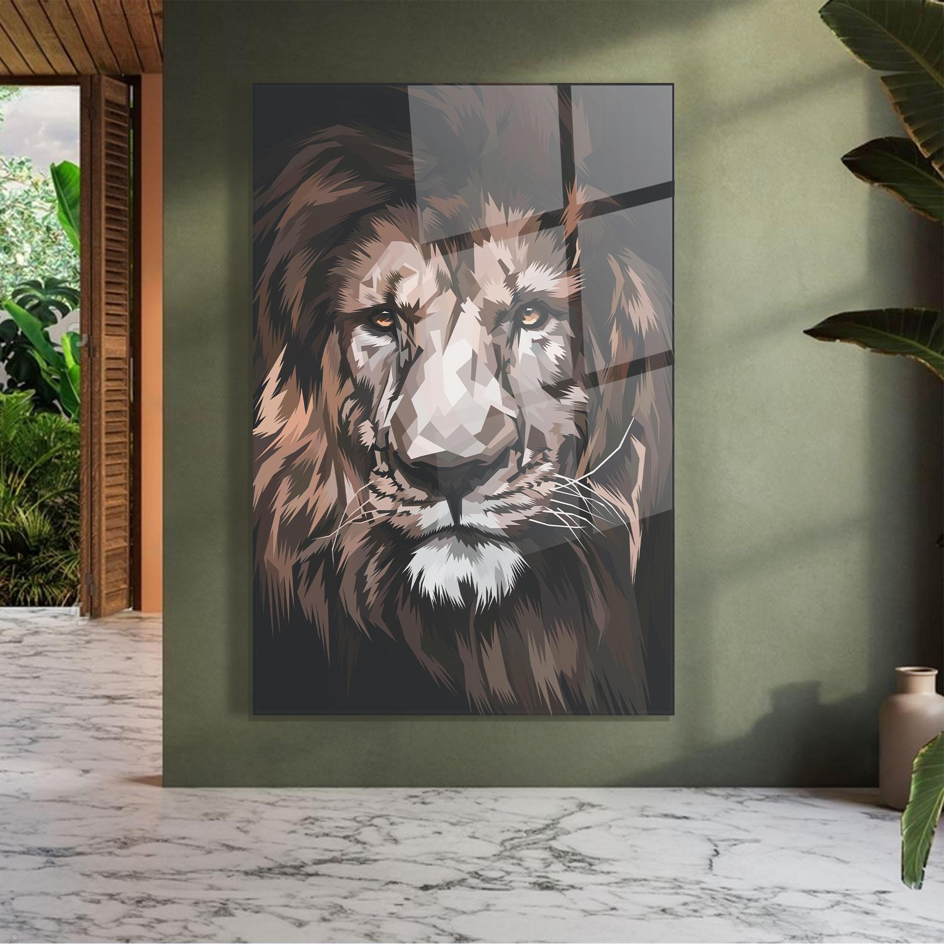 Glasbild Lion Art Close Up mockup 7