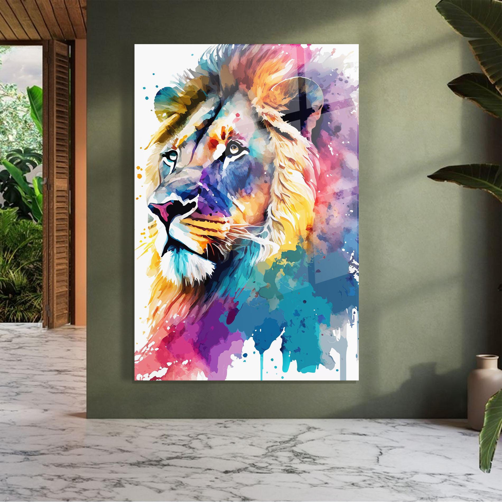 Glasbild Vibrant Color Lion mockup 7