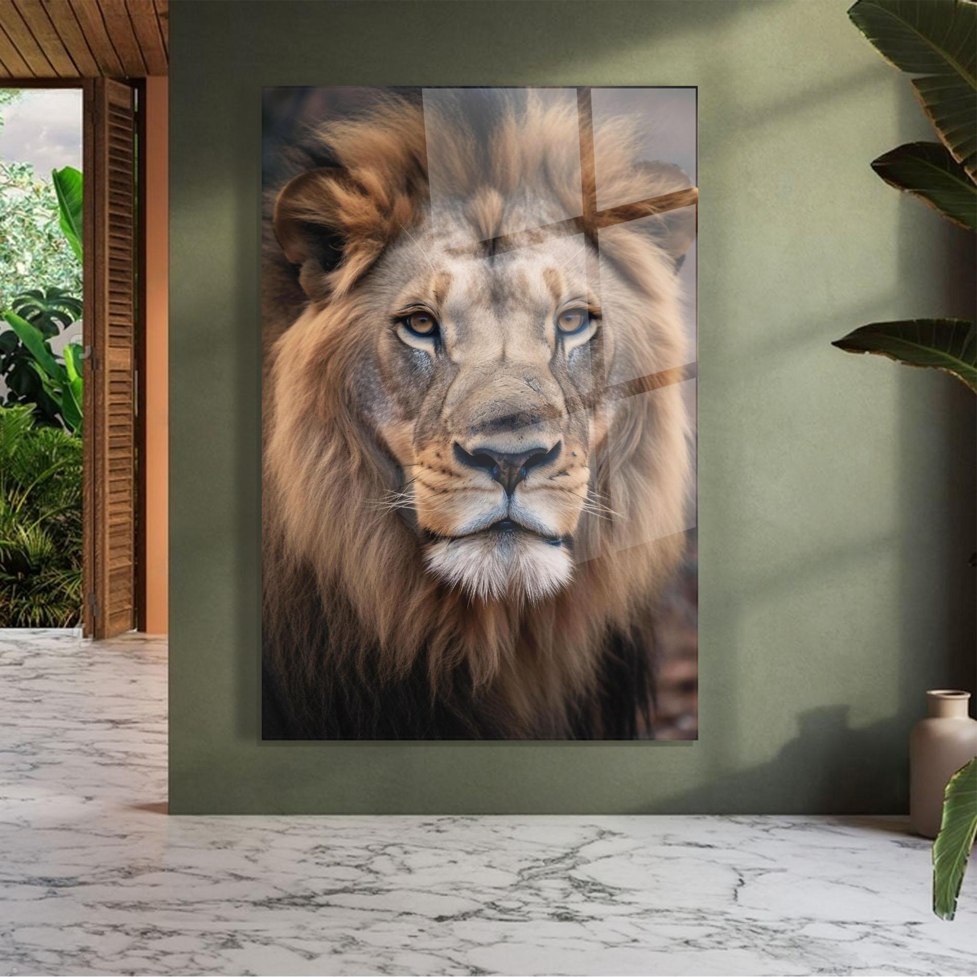 Glasbild Wild Lion View mockup 7