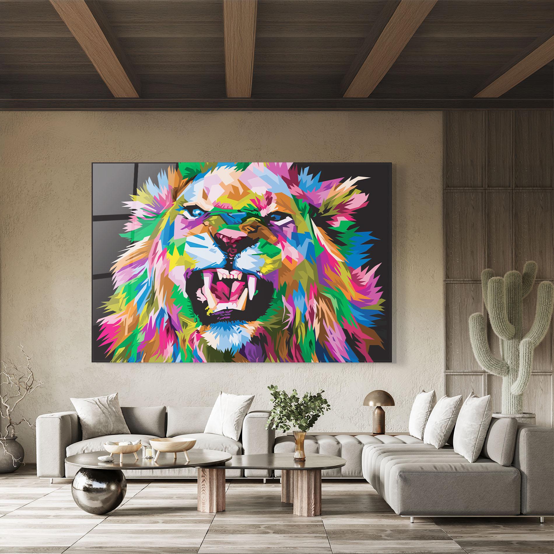 Glasbild Angry Lion Eyes mockup 8